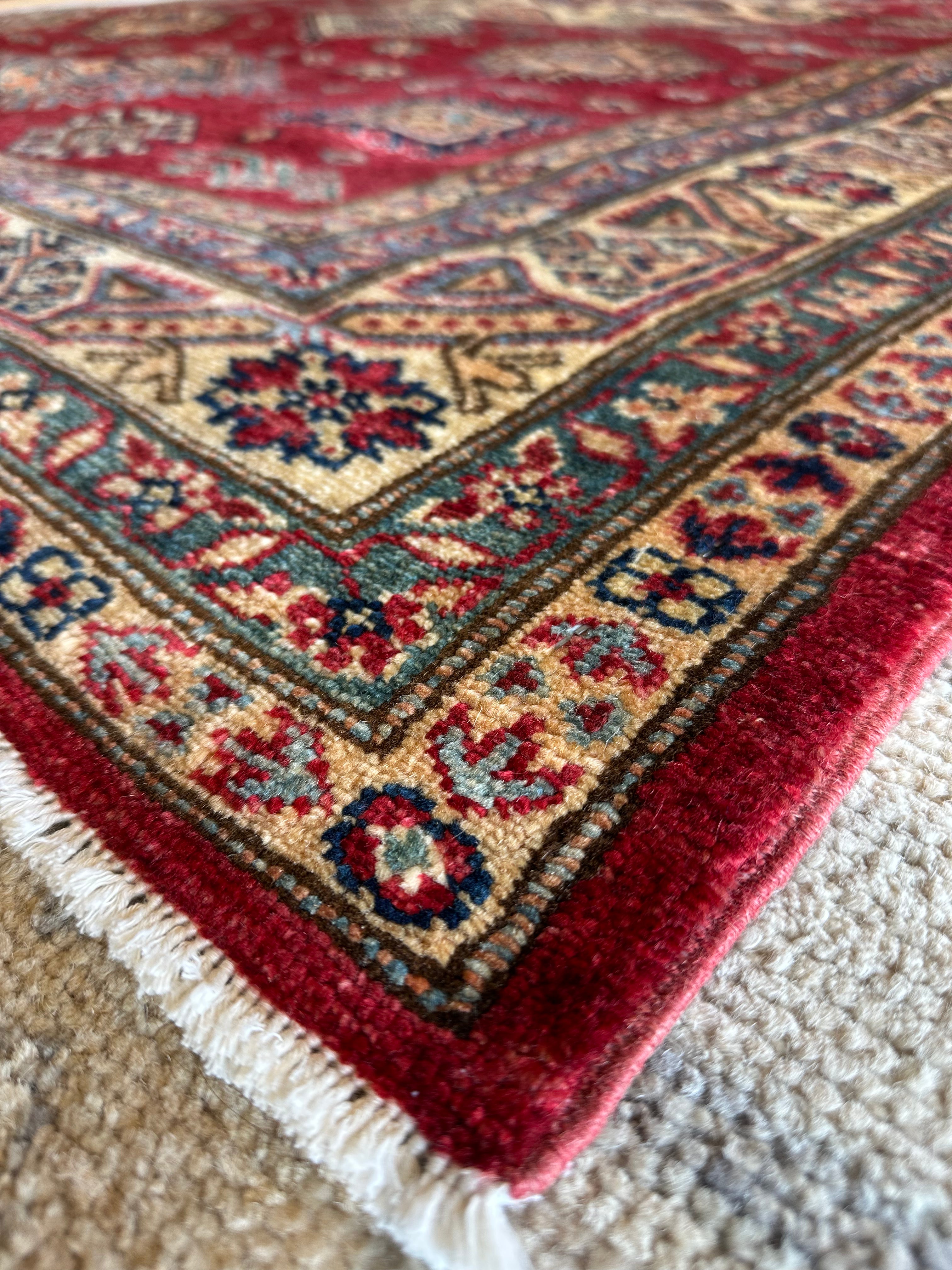 Lisa Yeiser 5.6x7.11 Red Hand-Knotted Kazak Rug