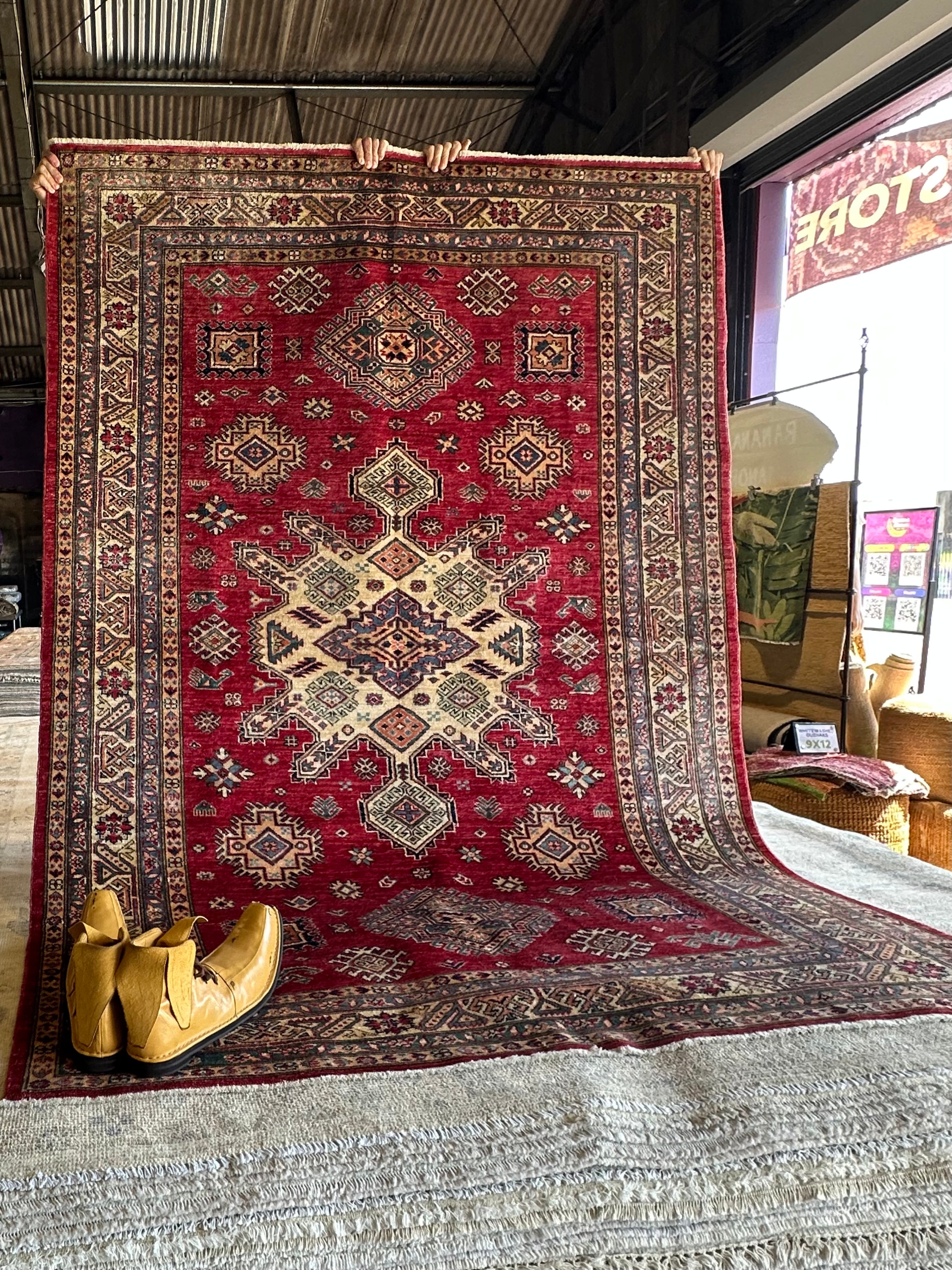 Lisa Yeiser 5.6x7.11 Red Hand-Knotted Kazak Rug