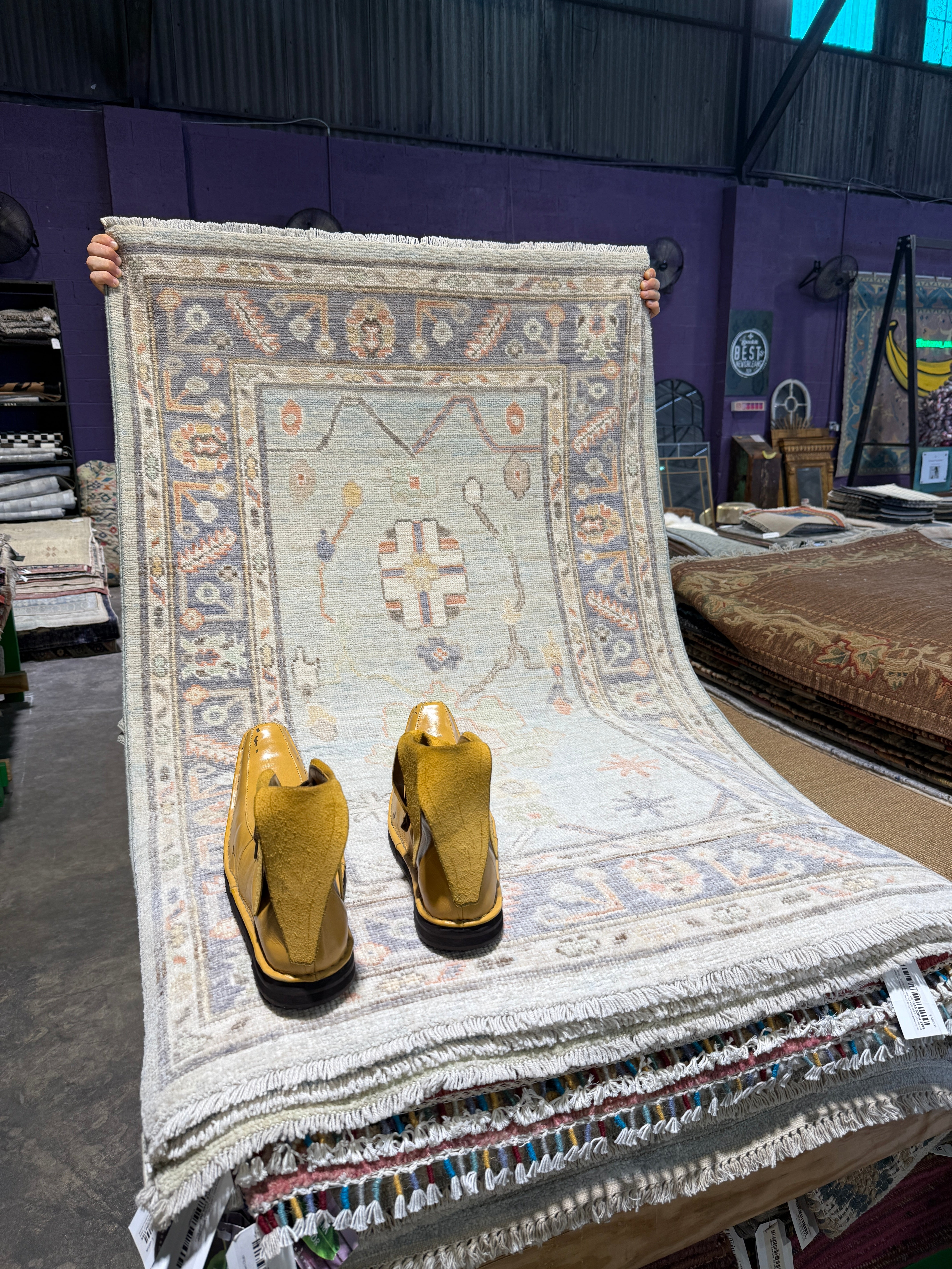 Alice Hewkin 3.3x5 Light Blue Afghani Whitewashed Oushak