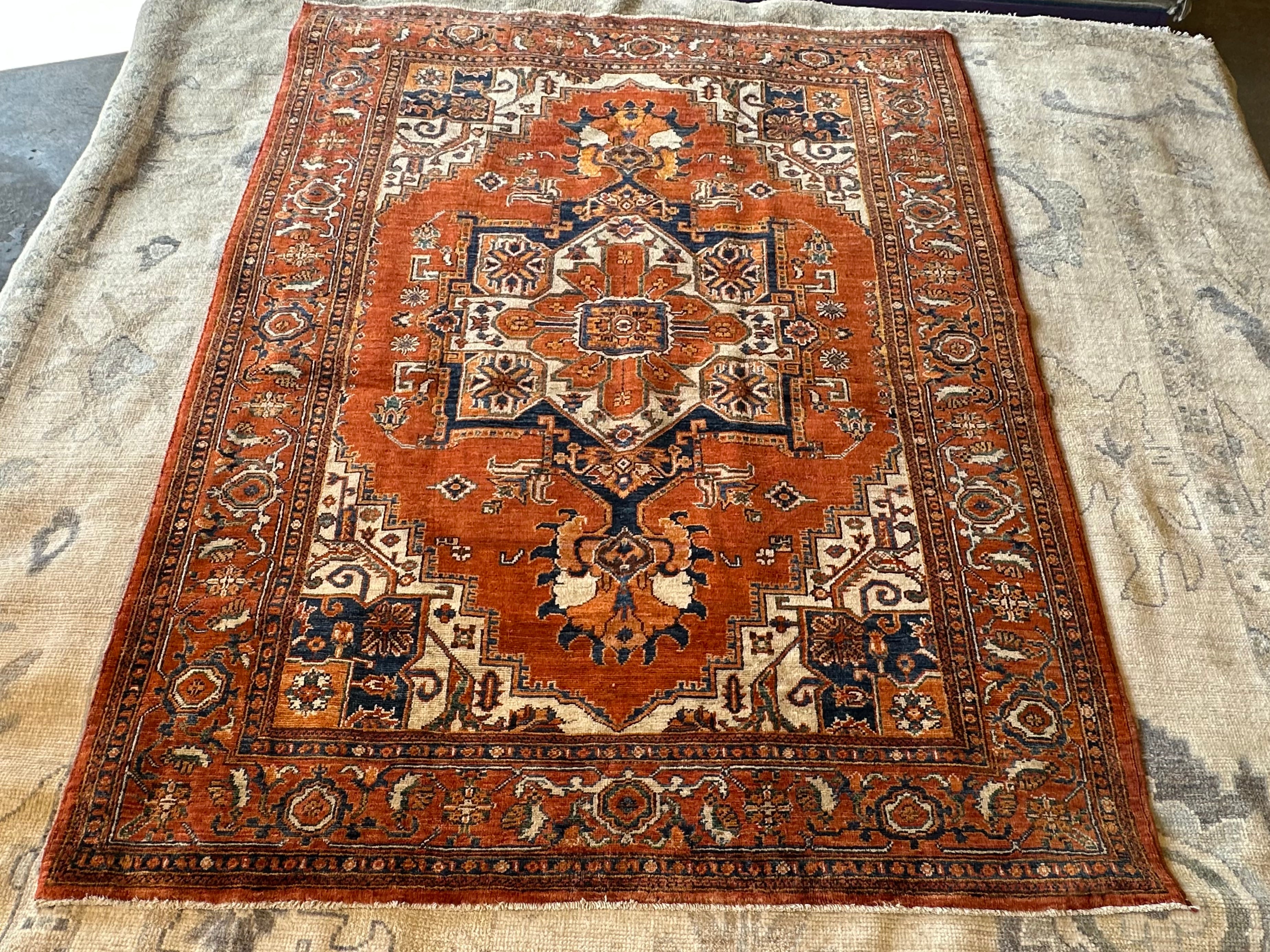 Tina Rowden 5.2x7 Red/Orange Hand-Knotted Humna Rug