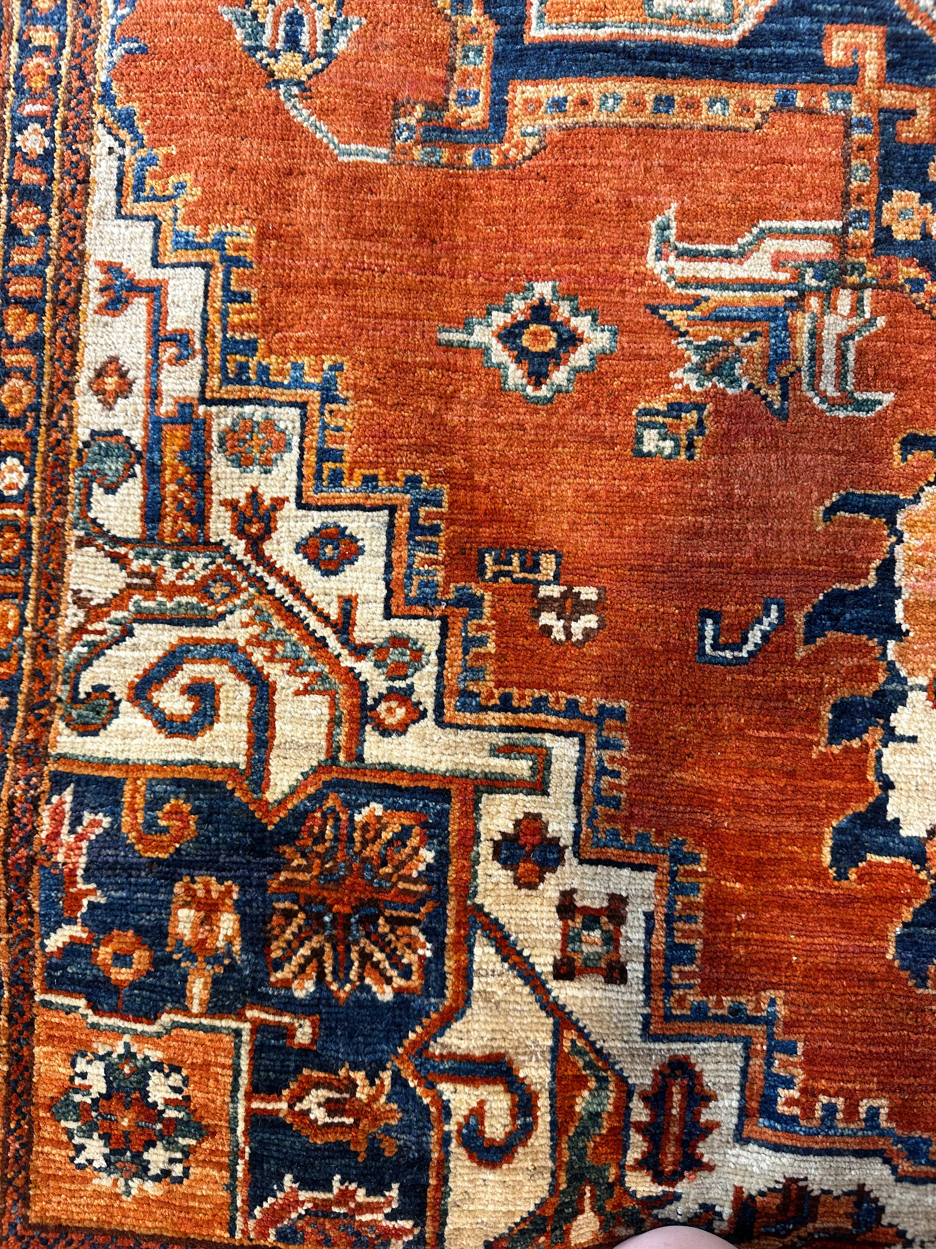 Tina Rowden 5.2x7 Red/Orange Hand-Knotted Humna Rug