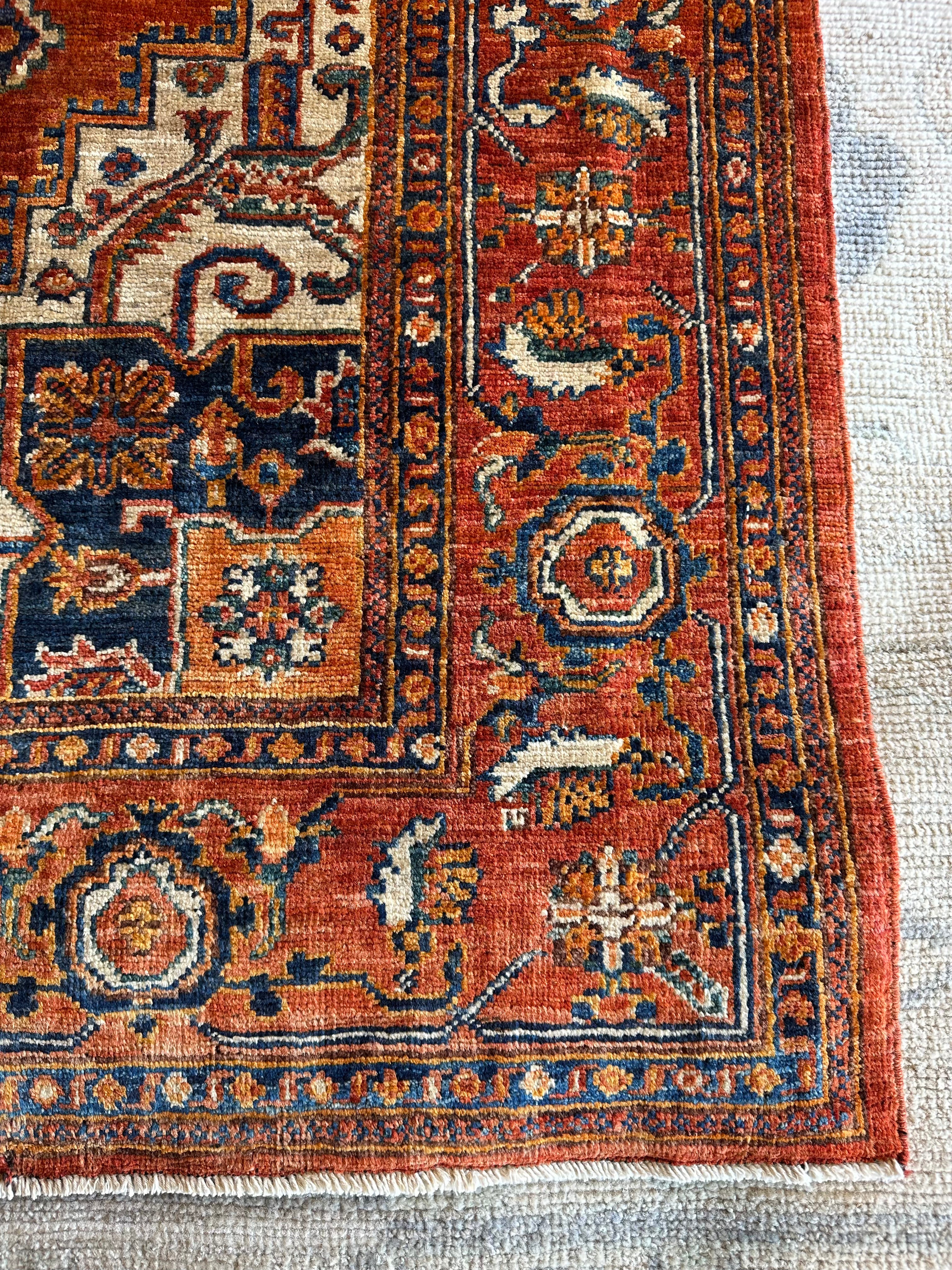 Tina Rowden 5.2x7 Red/Orange Hand-Knotted Humna Rug