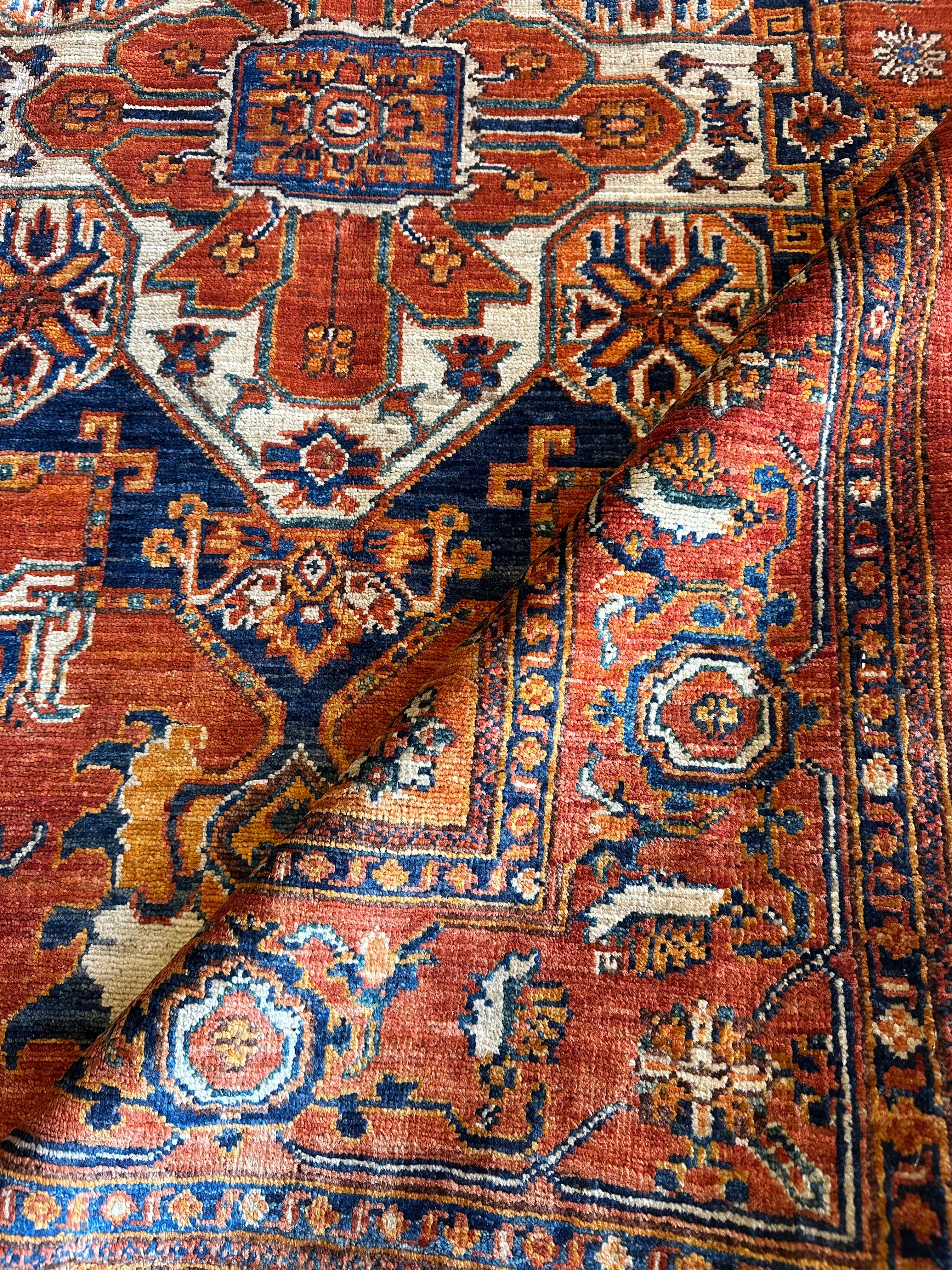 Tina Rowden 5.2x7 Red/Orange Hand-Knotted Humna Rug