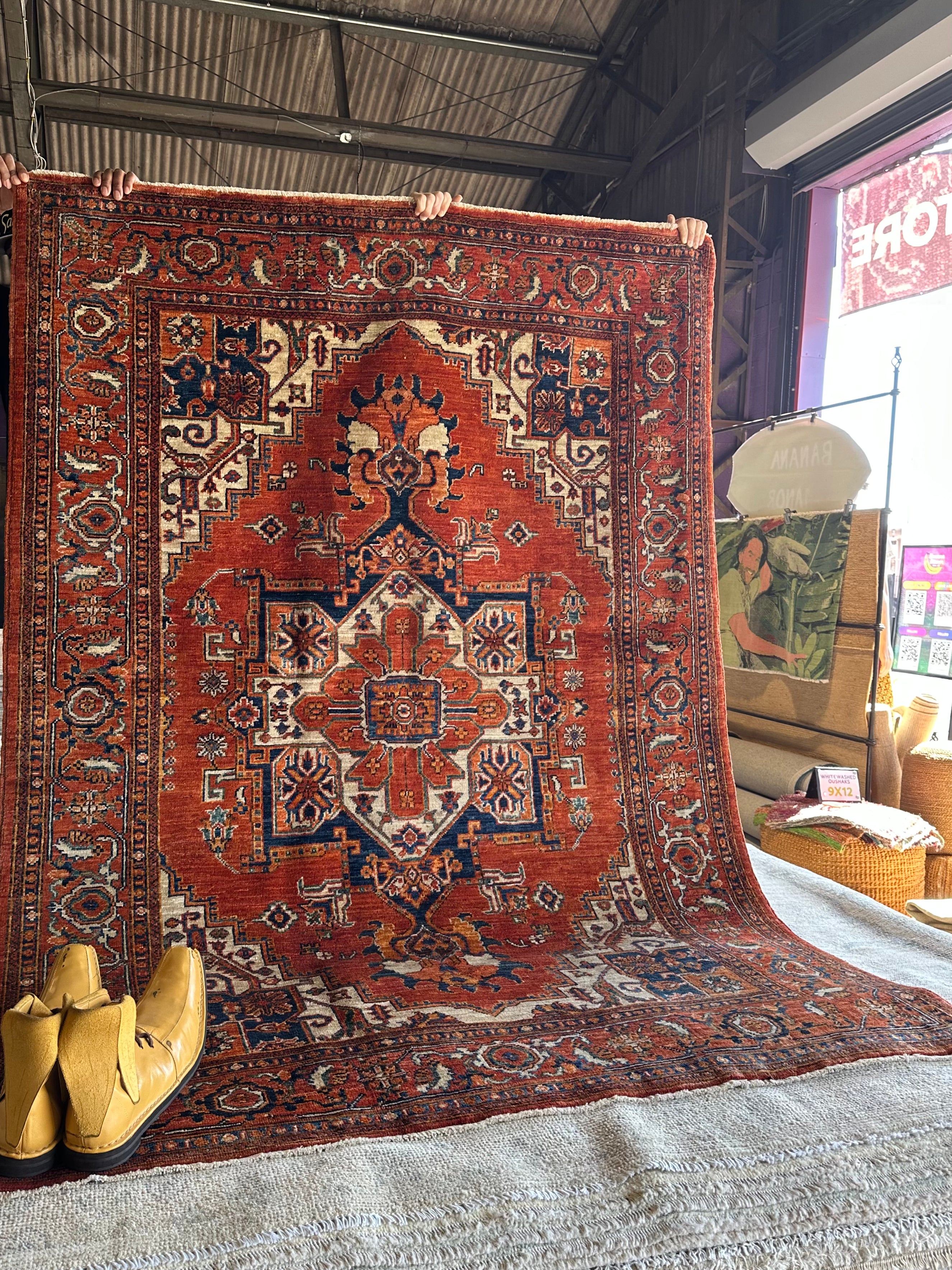 Tina Rowden 5.2x7 Red/Orange Hand-Knotted Humna Rug