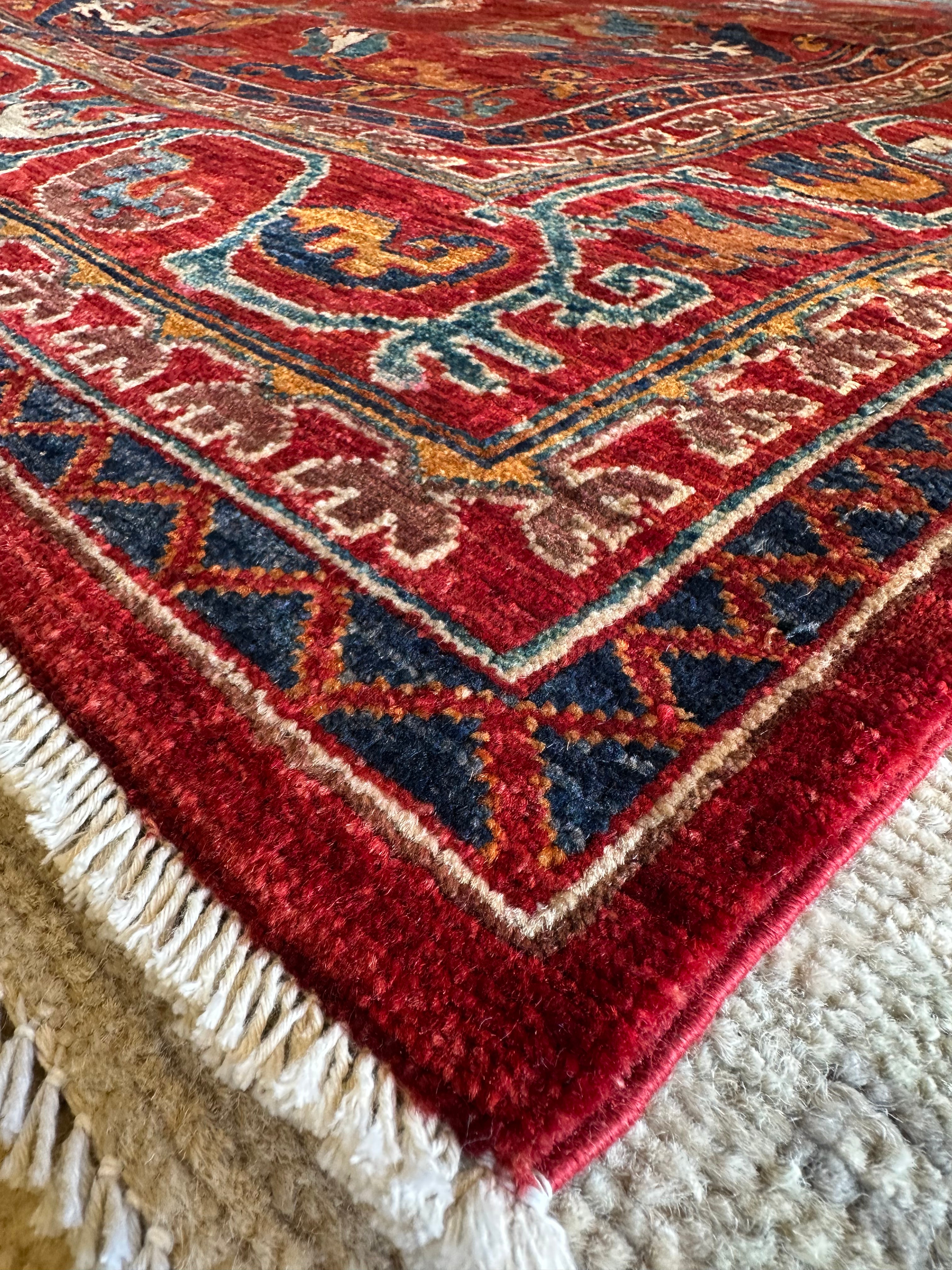 Rachel Bell 5.11x8.10 Red Hand-Knotted Humna Rug