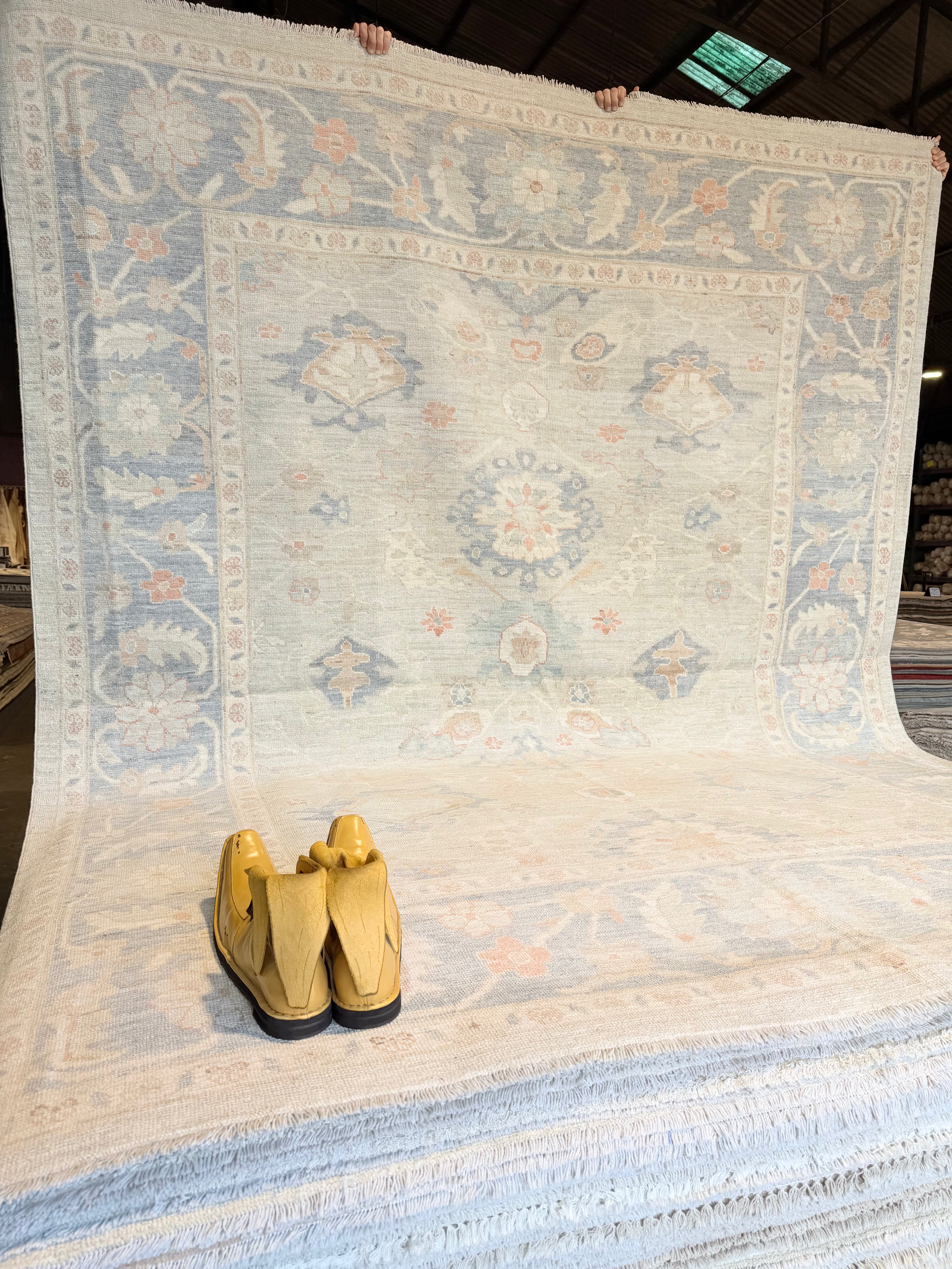 Mabel 8.1x10 Blue Afghani Whitewashed Oushak