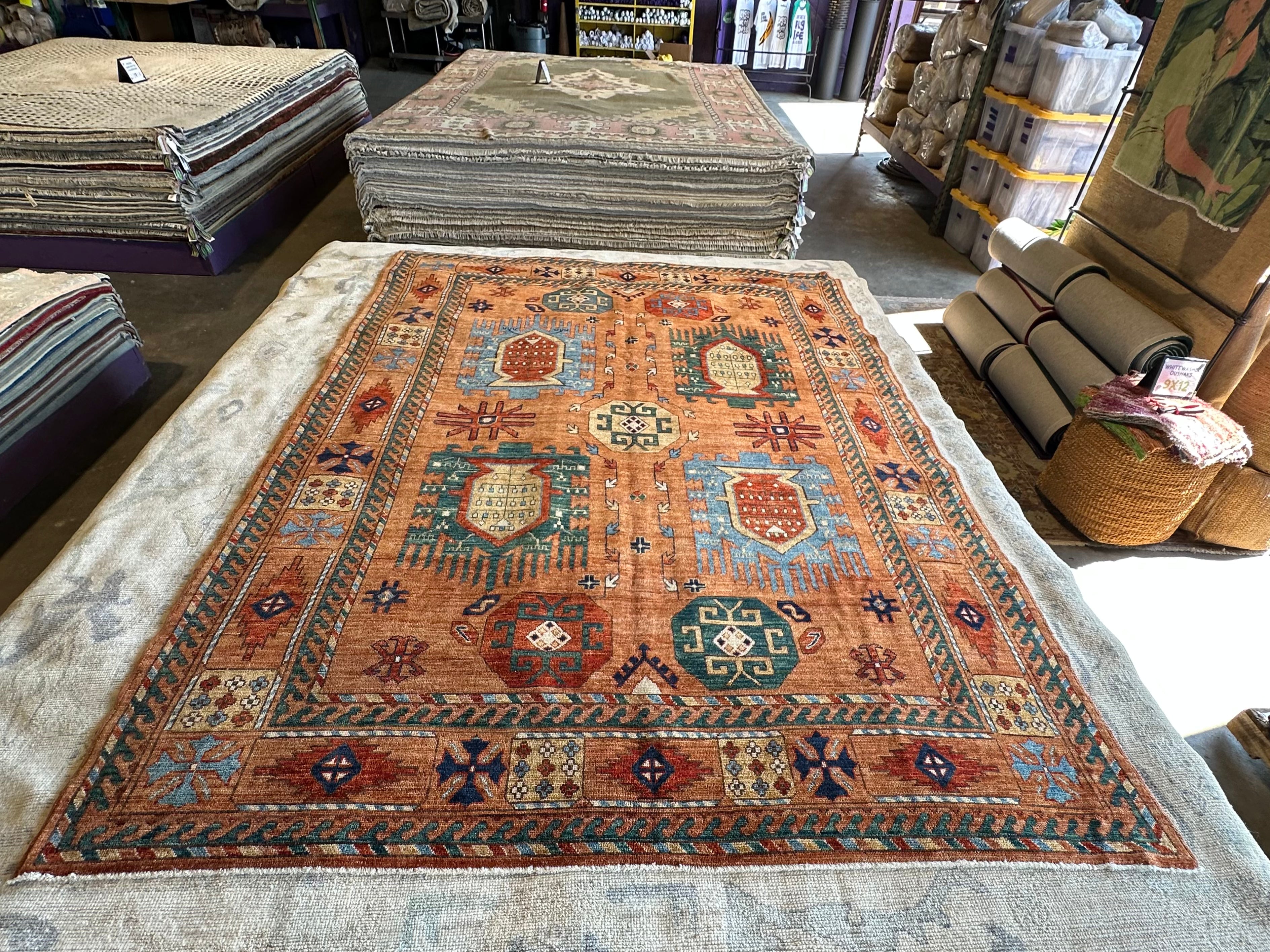 Jill Somers 6.10x9.2 Orange Hand-Knotted Humna Rug