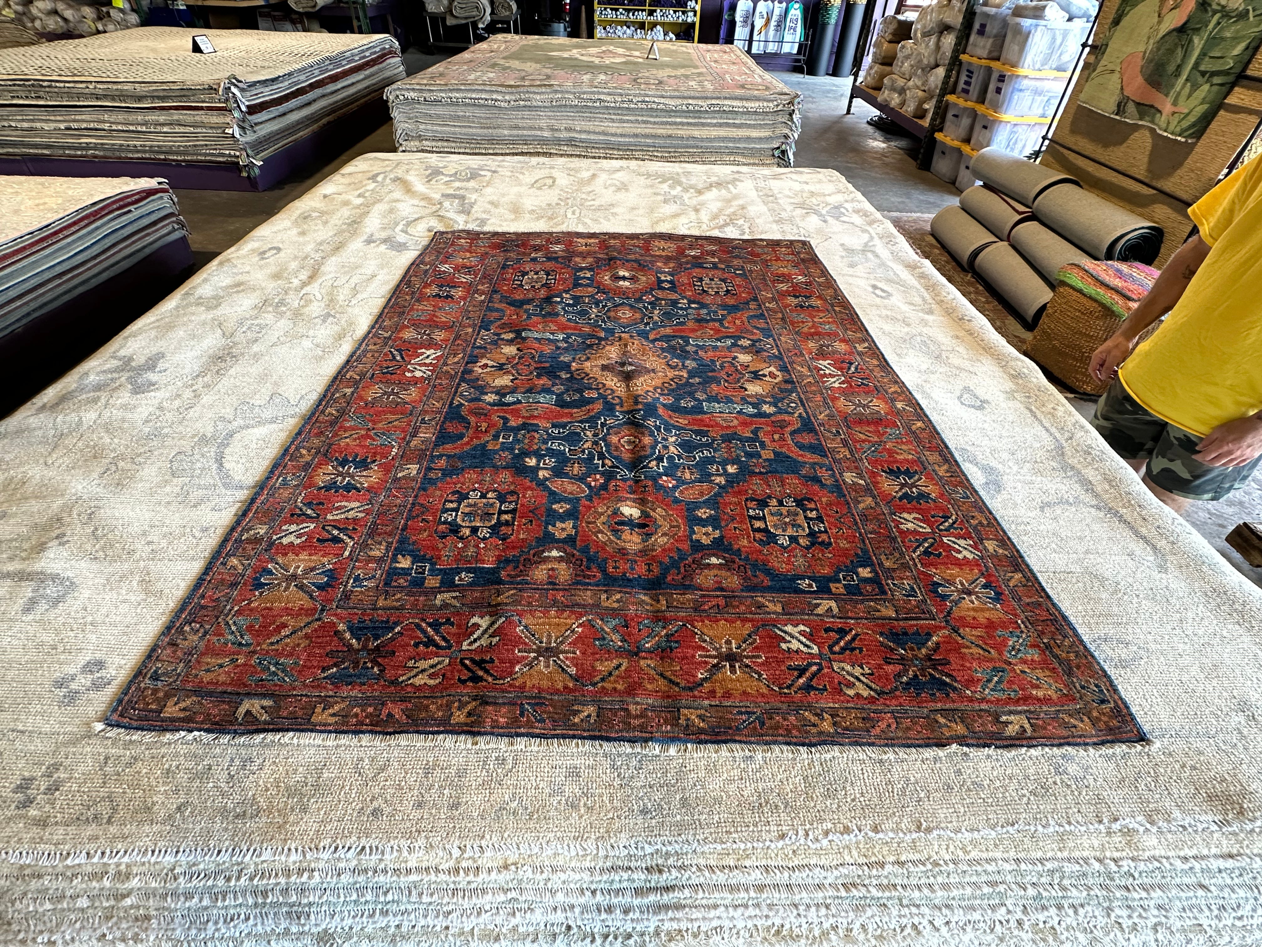 Dori Moghaizel 4.11x6.9 Red Hand-Knotted Humna Rug