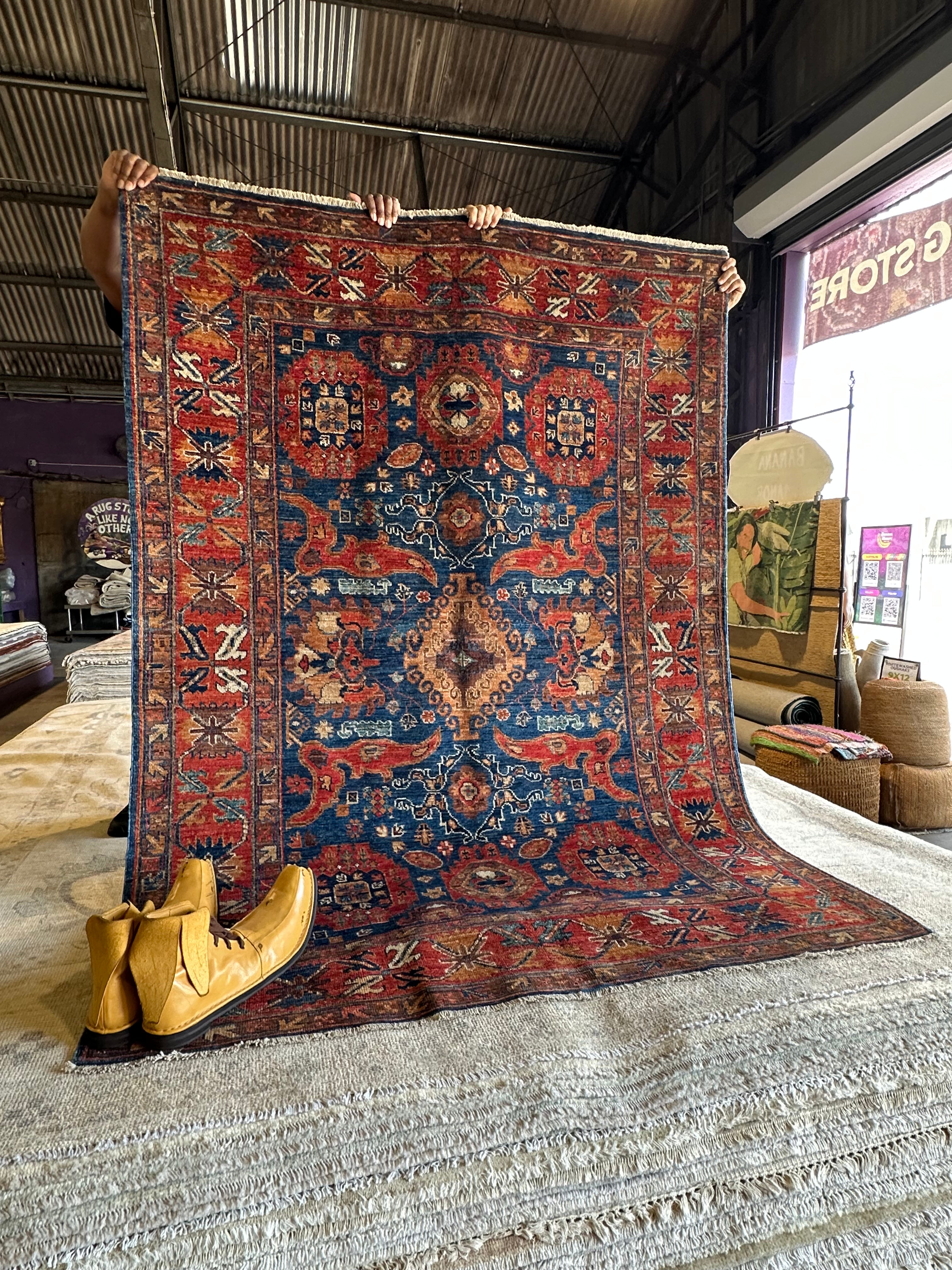 Dori Moghaizel 4.11x6.9 Red Hand-Knotted Humna Rug