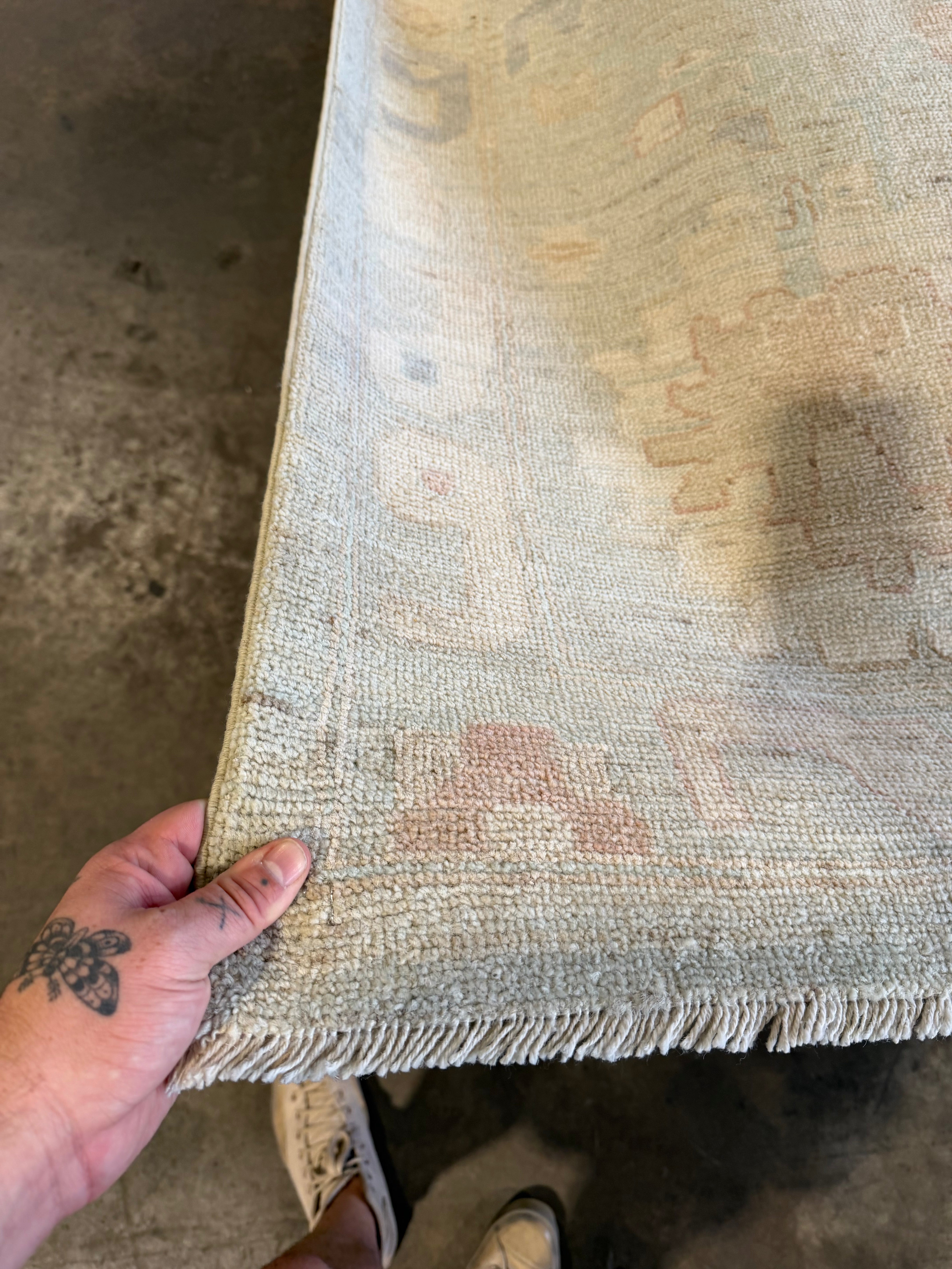 Elaine 12.1x17.10 Blue Afghani Whitewashed Oushak