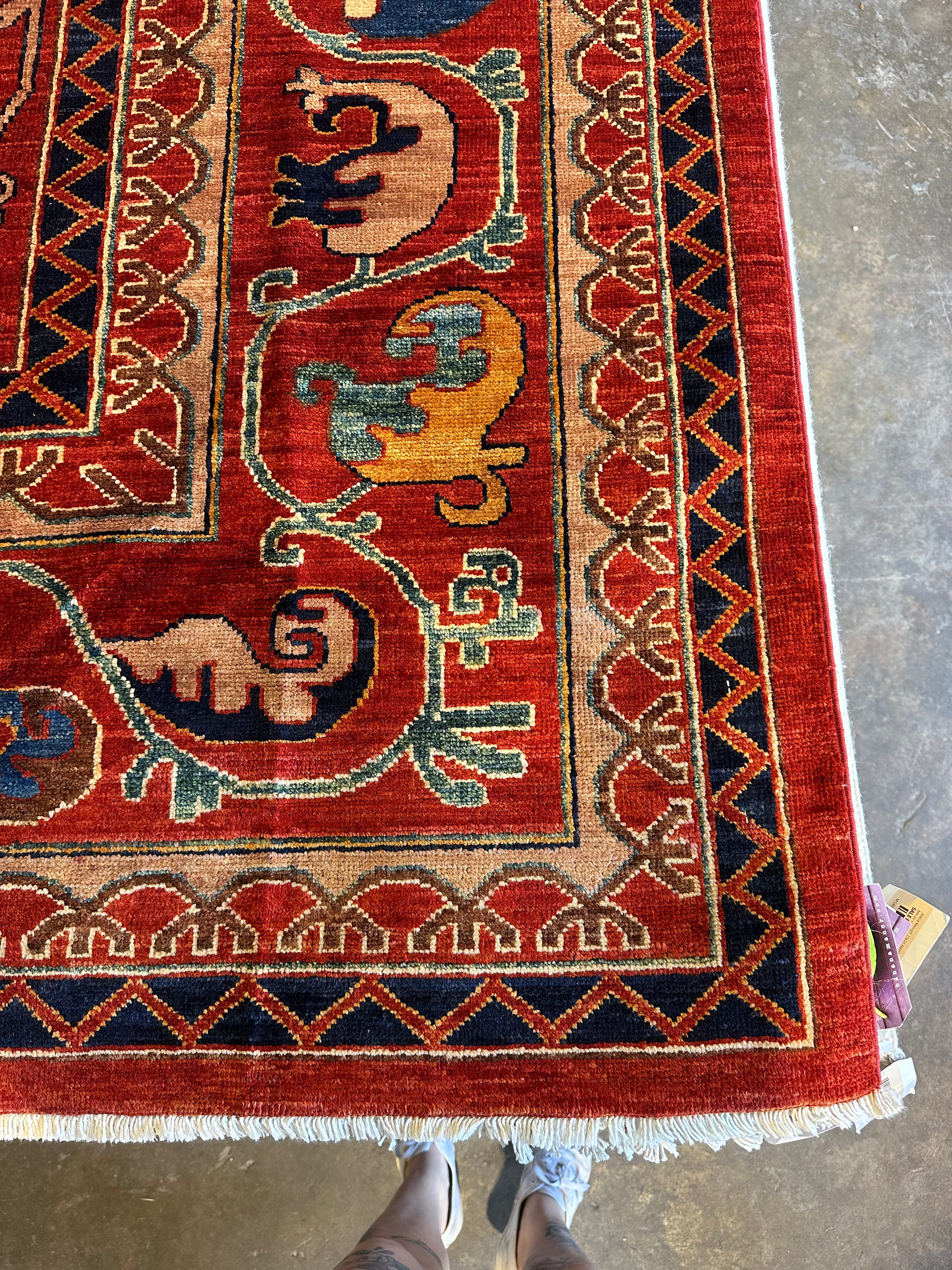 Carol Francoso 10.2x13.7 Red Hand-Knotted Humna Rug