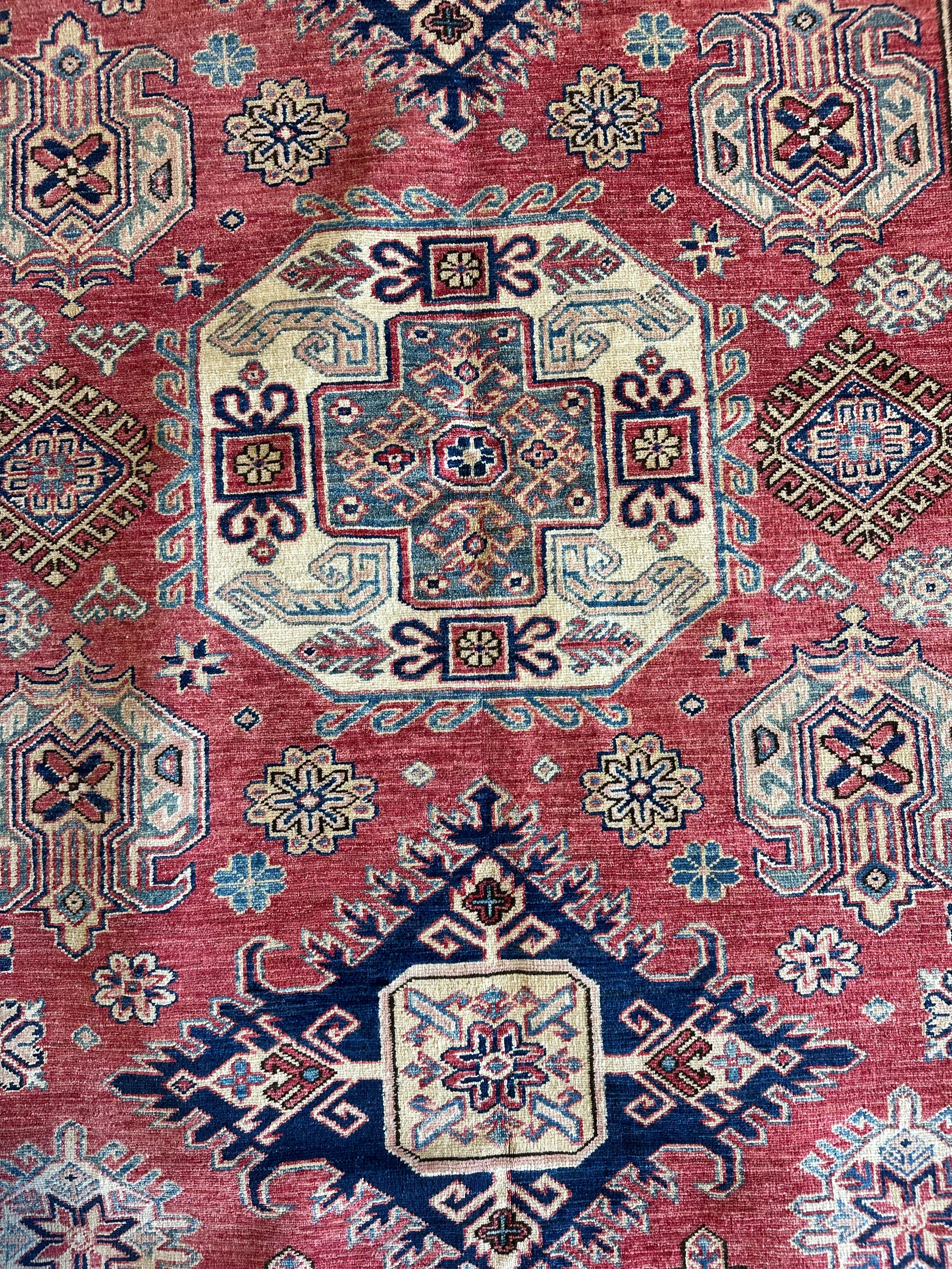 Ruth Adelman 5.7x7.6 Red Hand-Knotted Kazak Rug