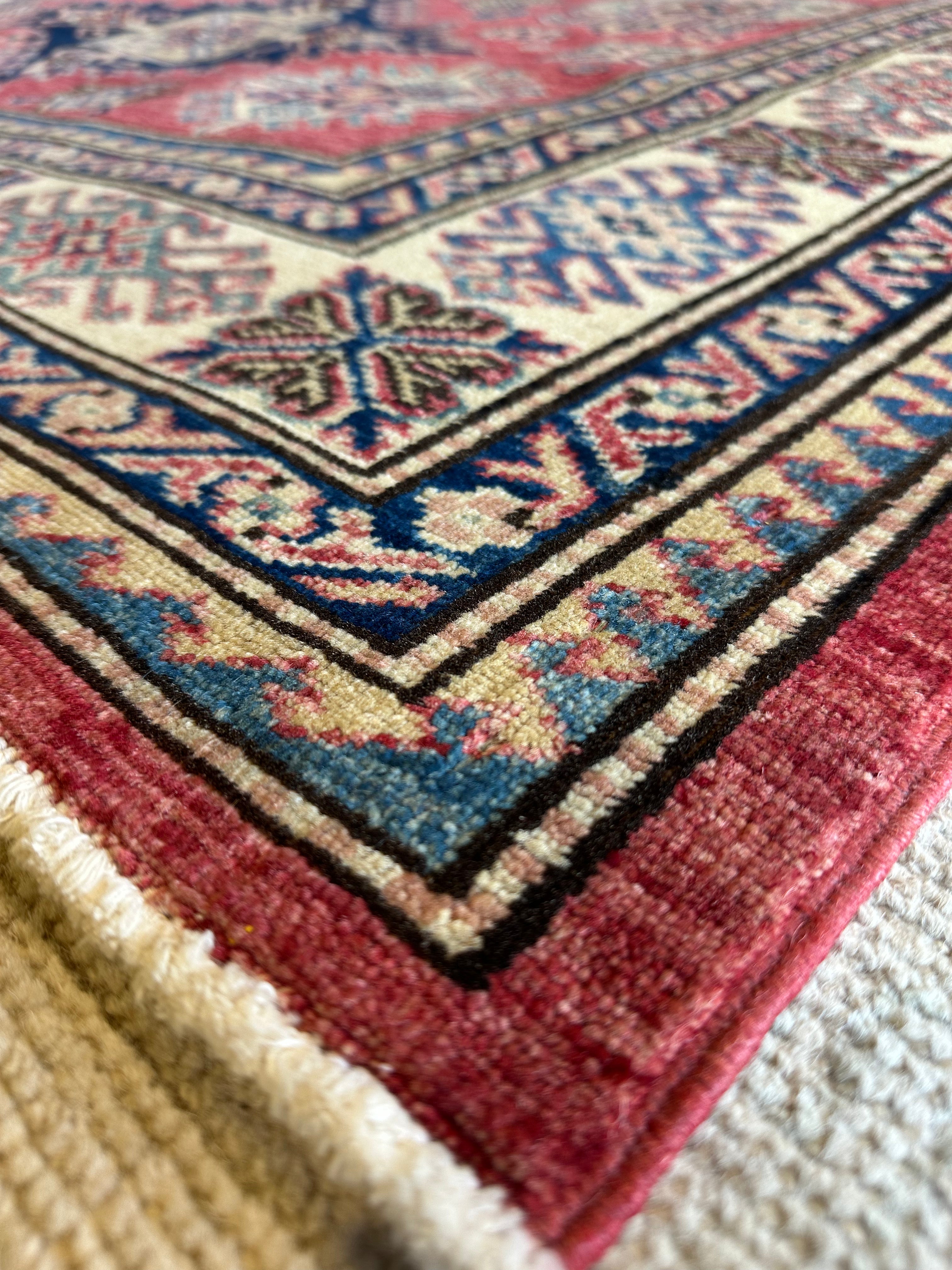 Ruth Adelman 5.7x7.6 Red Hand-Knotted Kazak Rug