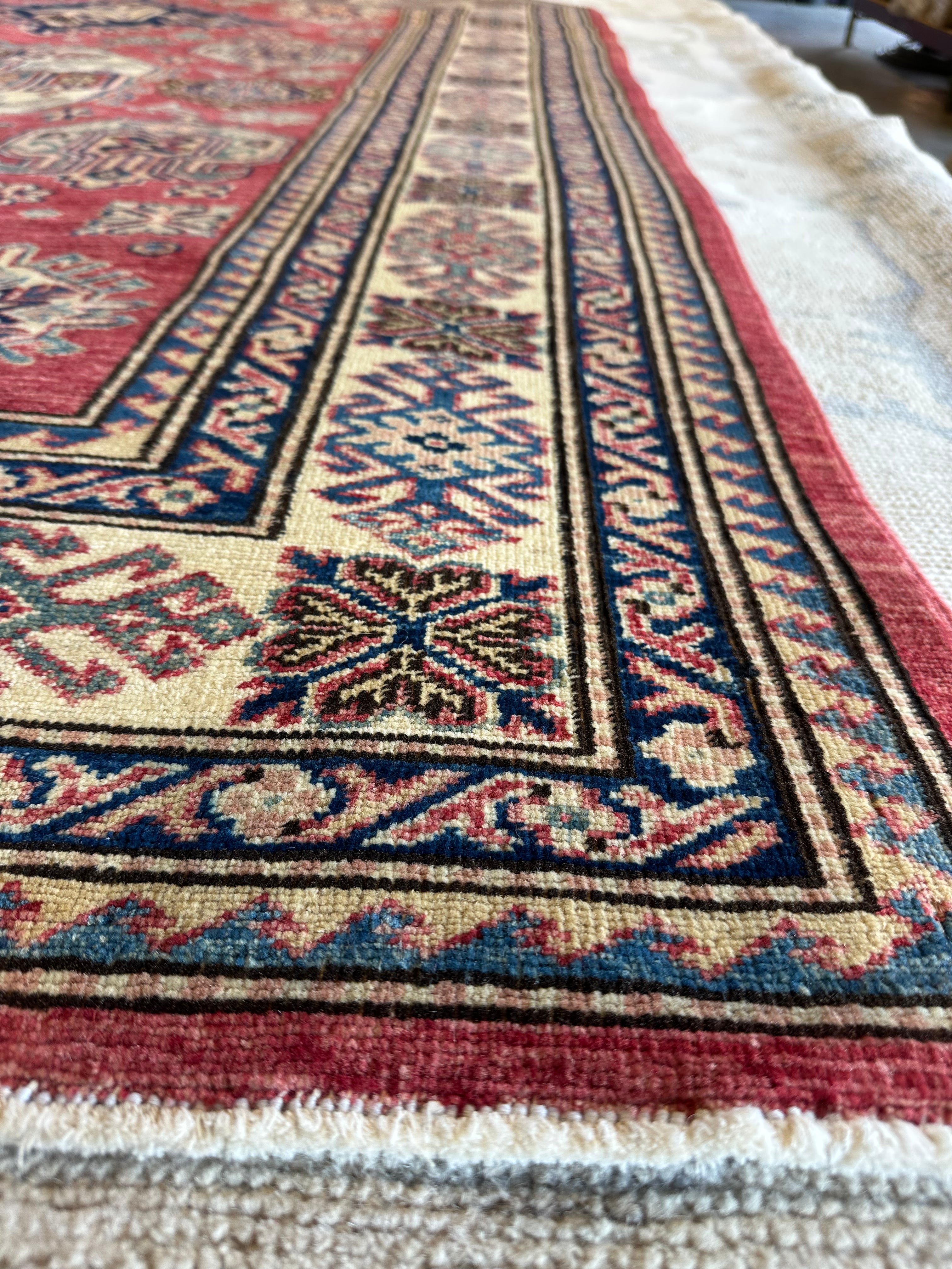 Ruth Adelman 5.7x7.6 Red Hand-Knotted Kazak Rug