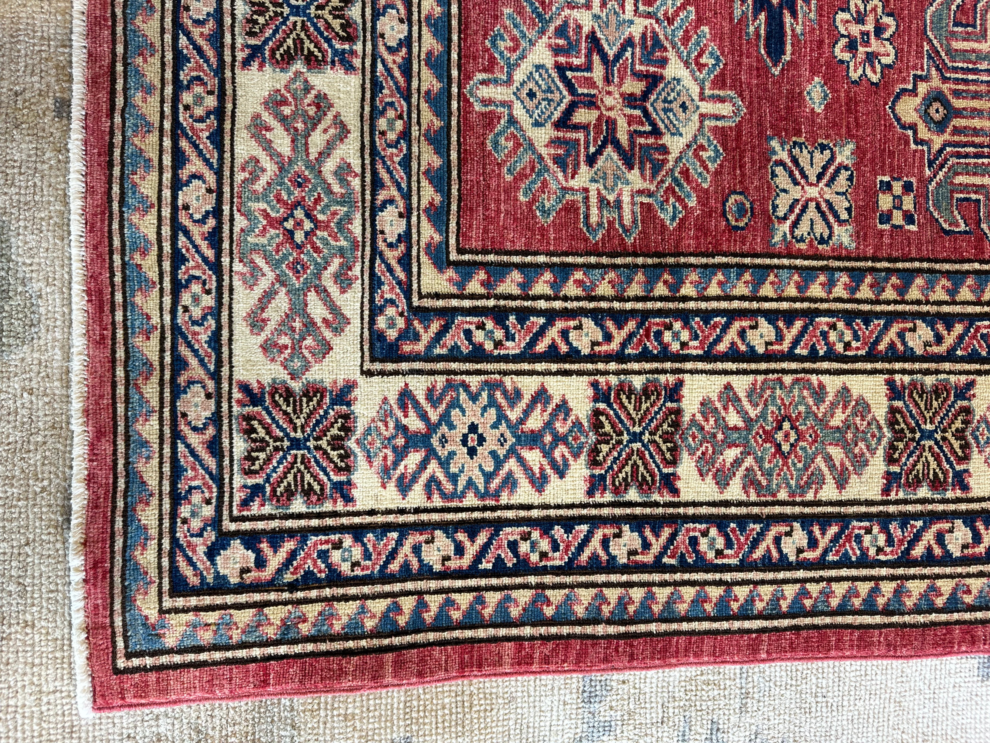 Ruth Adelman 5.7x7.6 Red Hand-Knotted Kazak Rug