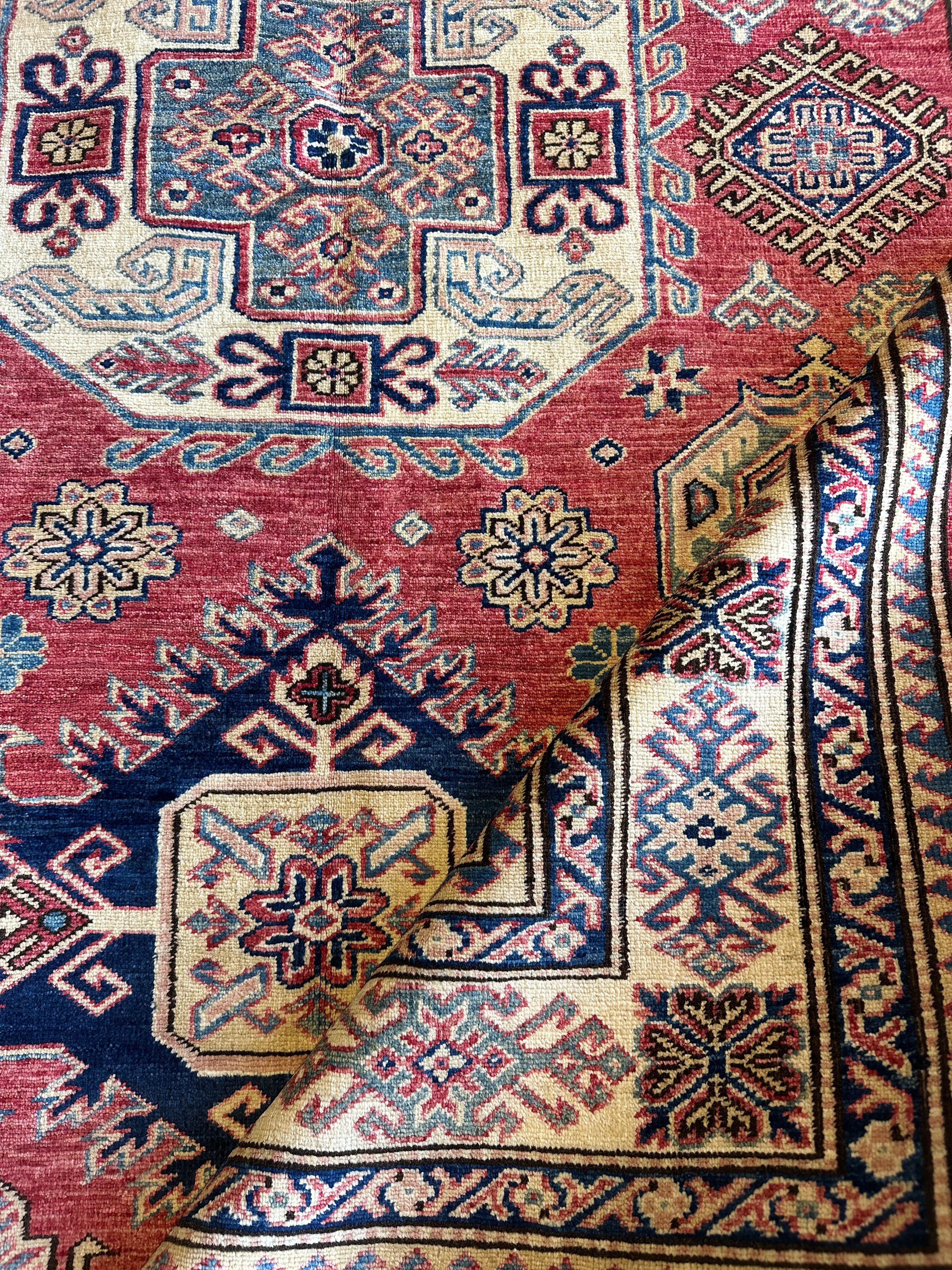 Ruth Adelman 5.7x7.6 Red Hand-Knotted Kazak Rug