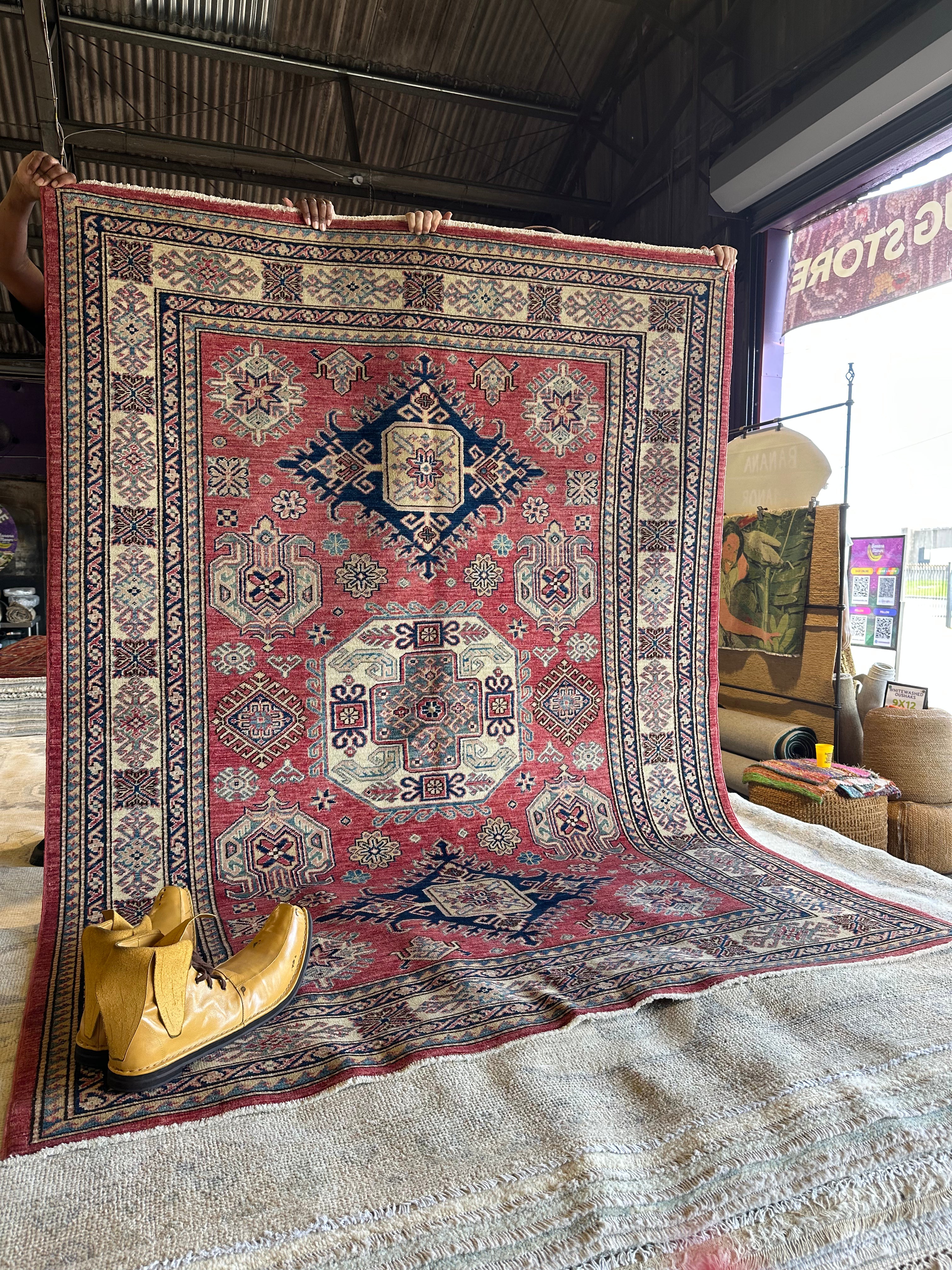 Ruth Adelman 5.7x7.6 Red Hand-Knotted Kazak Rug