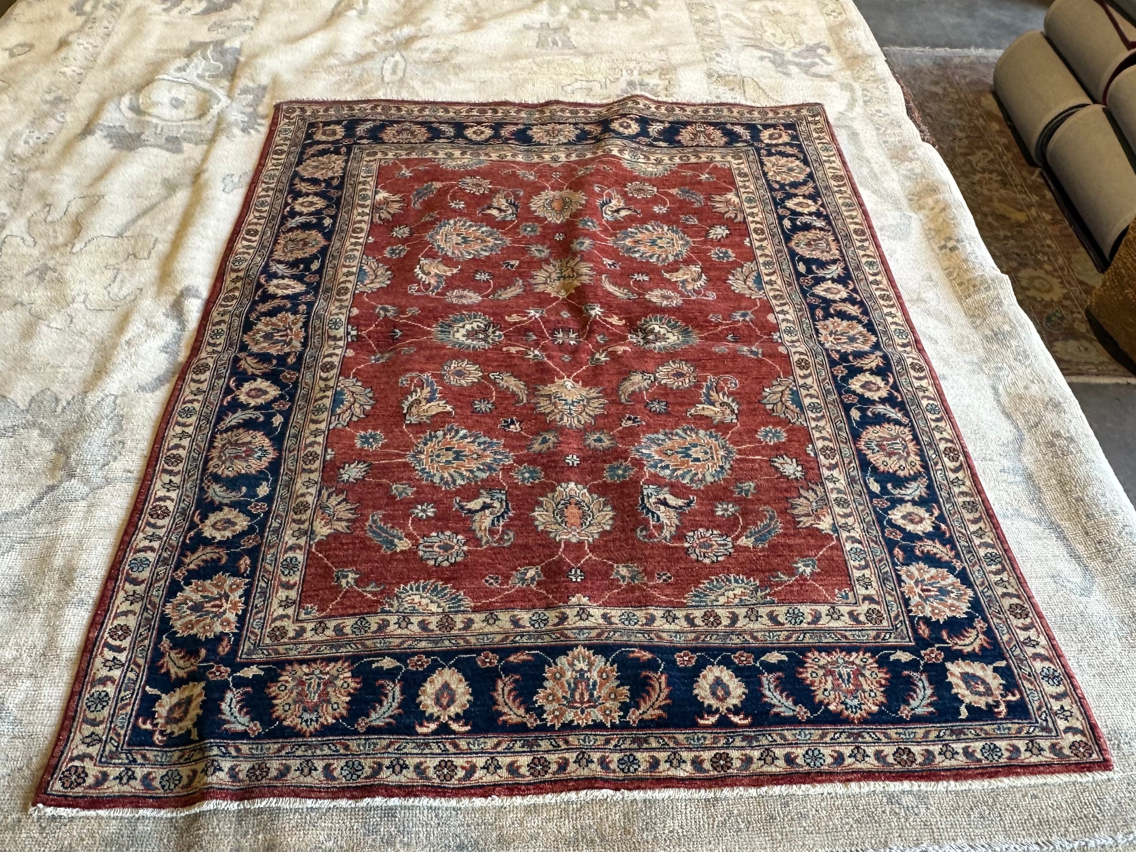 Elsa Moghaizel 4.10x6.11 Red Hand-Knotted Farhan Rug