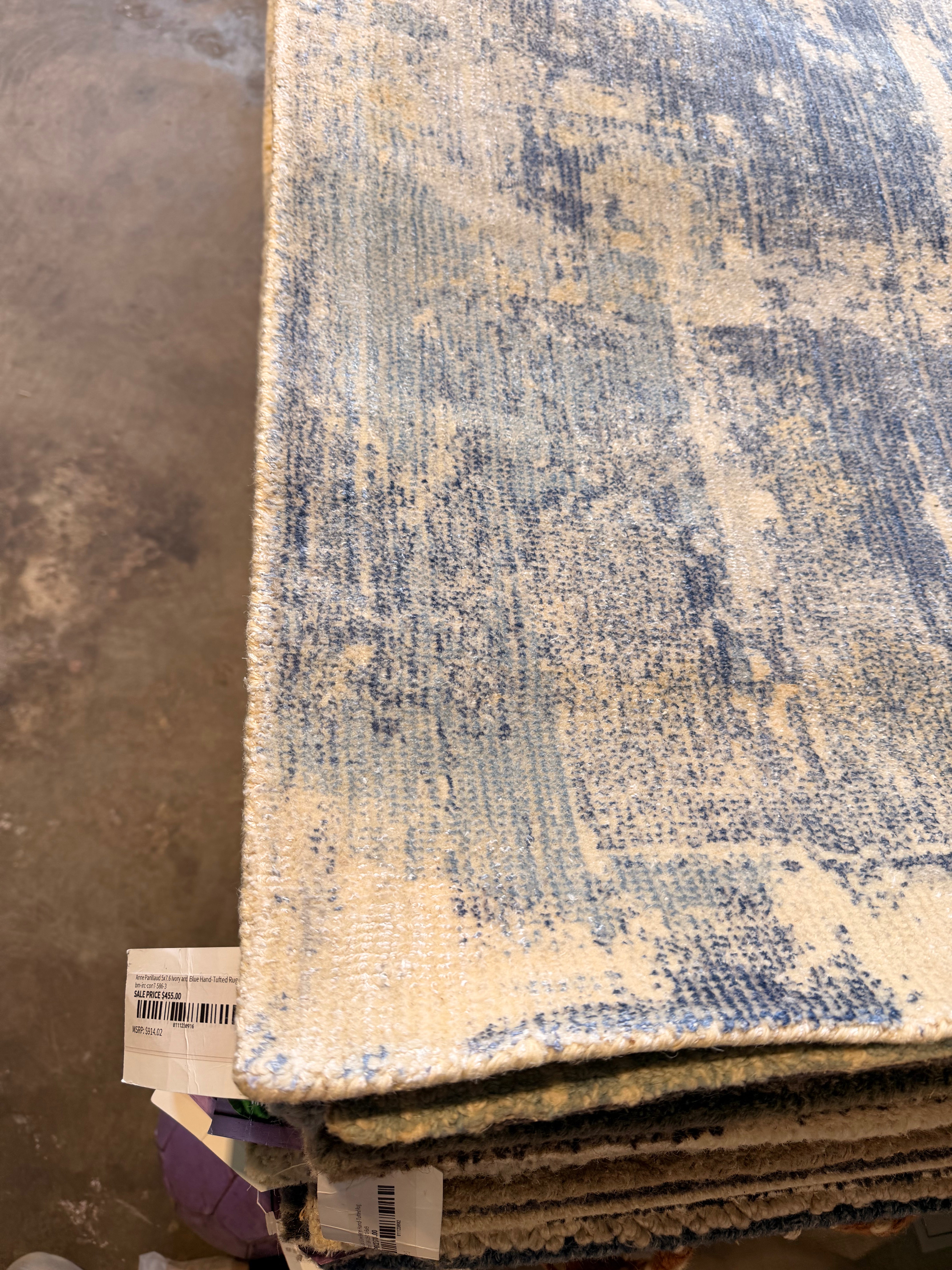 Rex 5.3x7.9 Handwoven Aqua & Ivory Printed Viscose