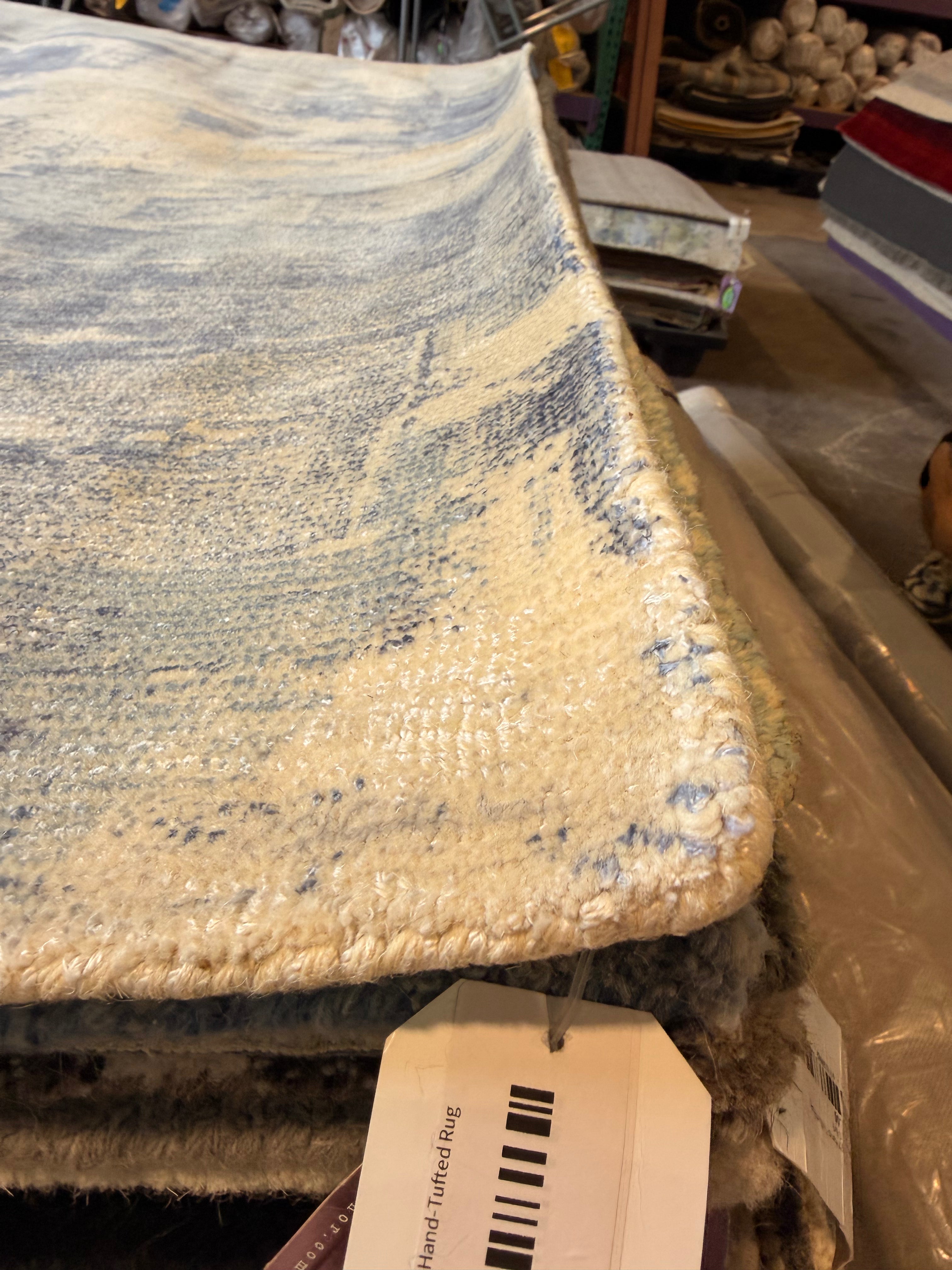 Rex 5.3x7.9 Handwoven Aqua & Ivory Printed Viscose