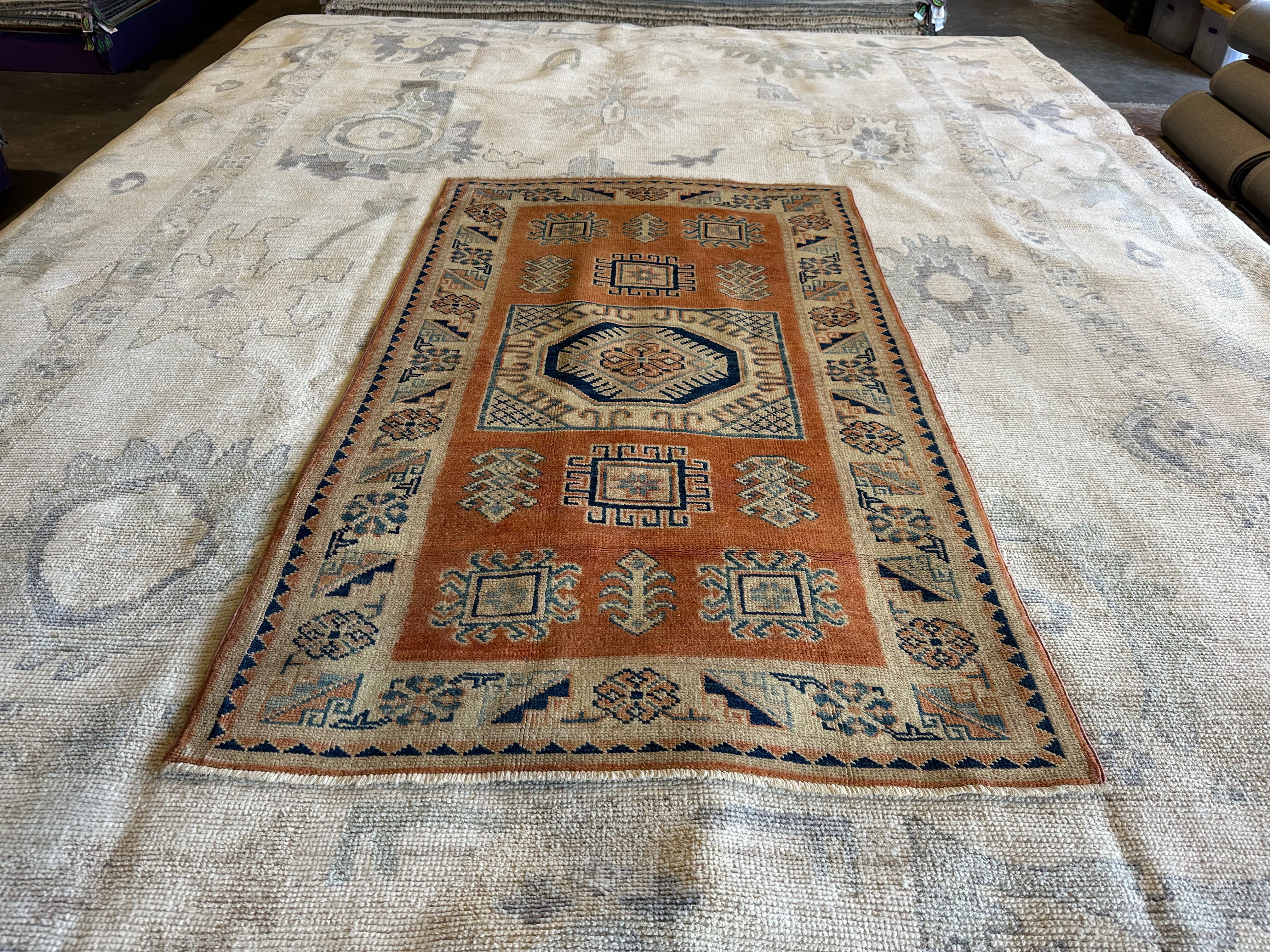 Linda Cardellini 3x4.11 Orange Hand-Knotted Kazak Rug