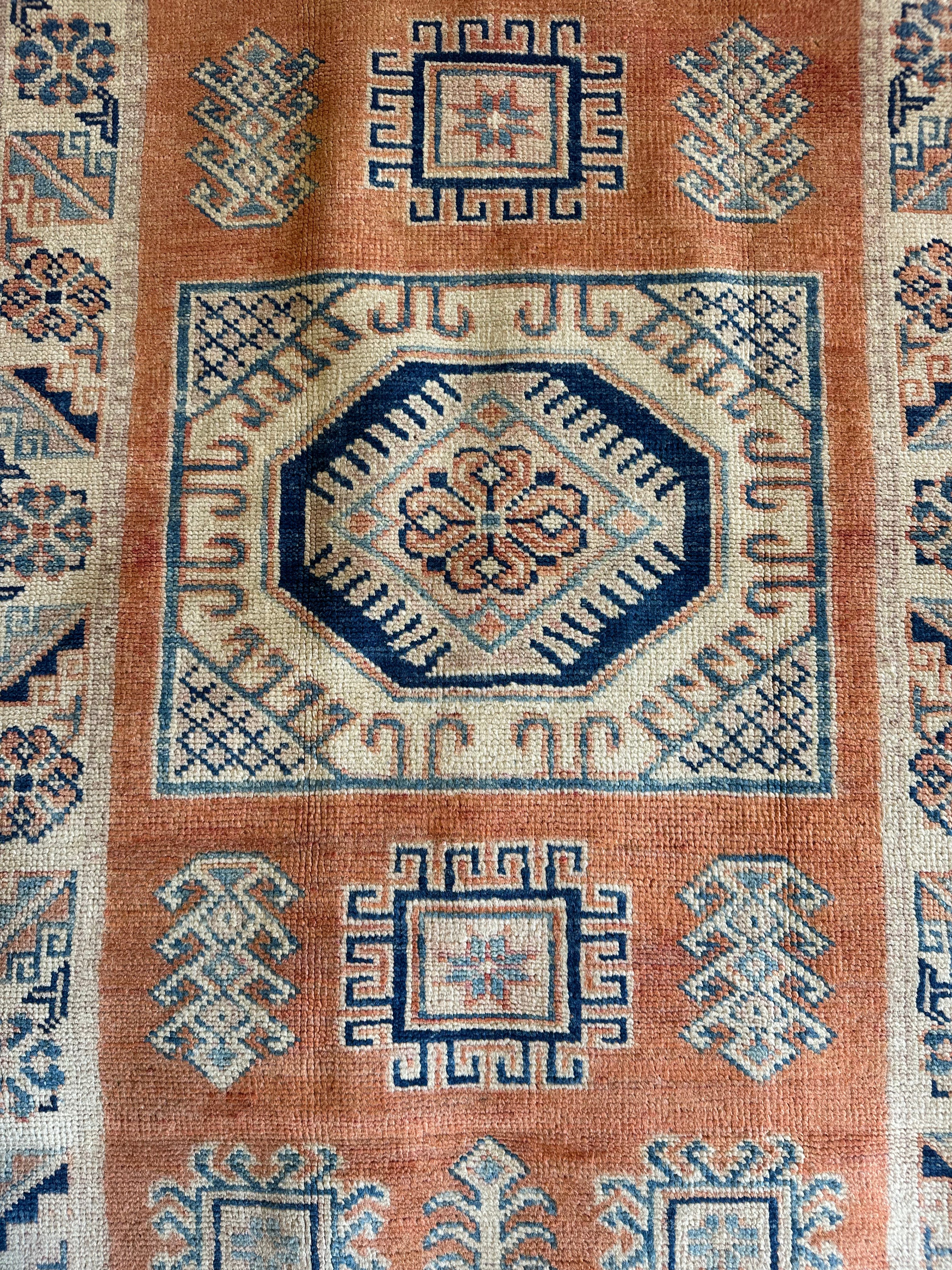 Linda Cardellini 3x4.11 Orange Hand-Knotted Kazak Rug