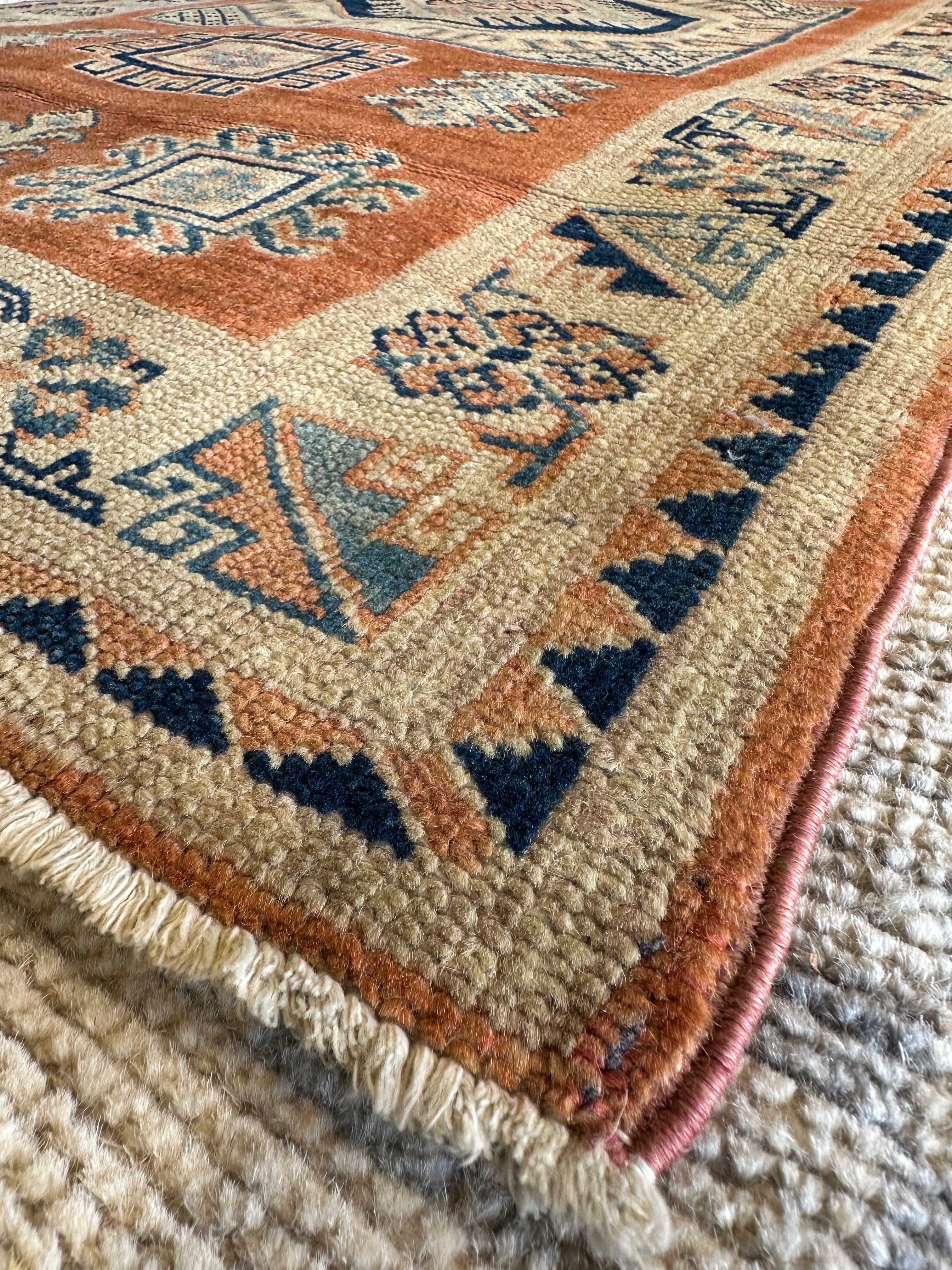 Linda Cardellini 3x4.11 Orange Hand-Knotted Kazak Rug