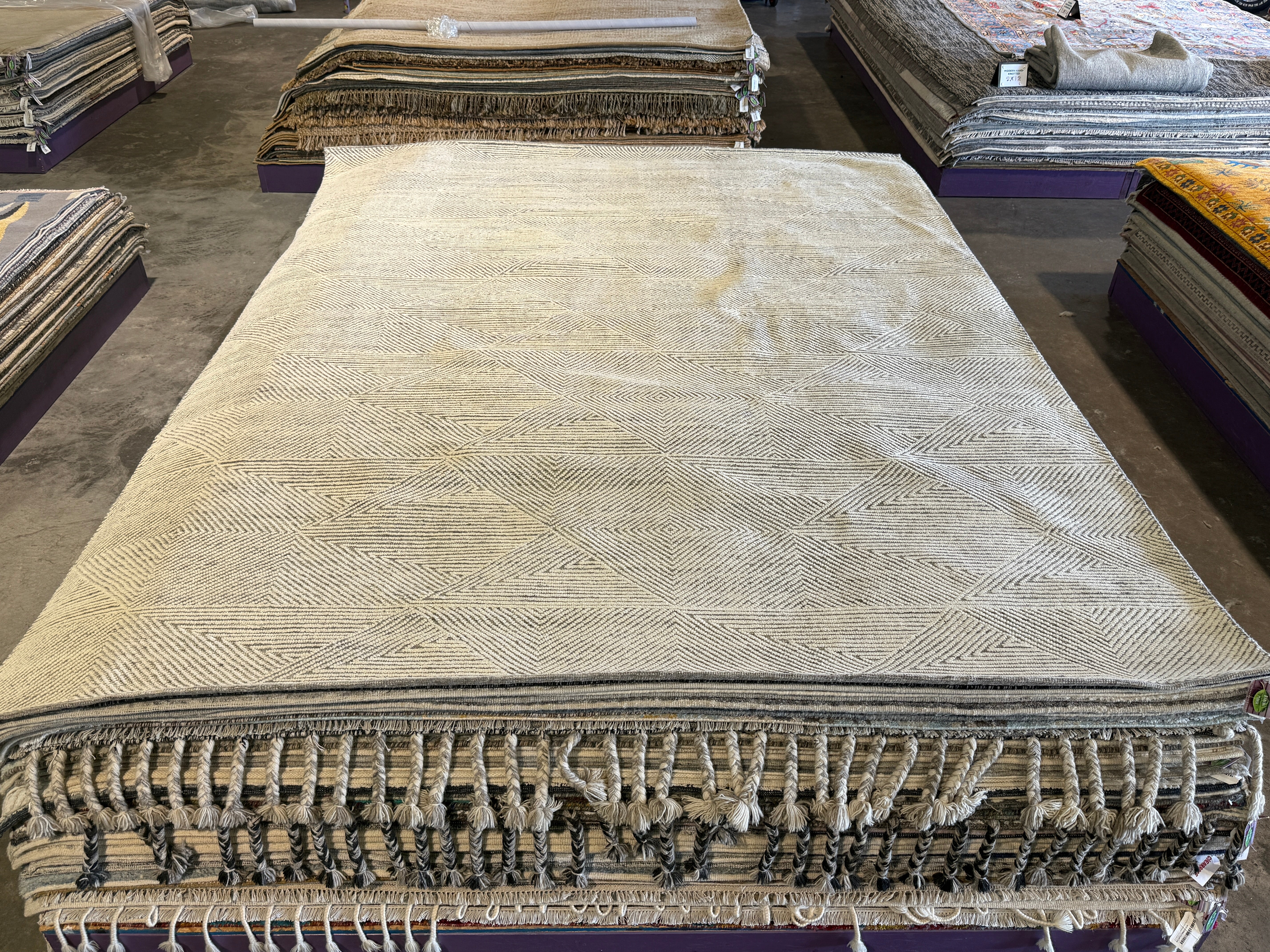 Donald 9.3x11.9 Hand-Knotted Grey & Ivory Modern