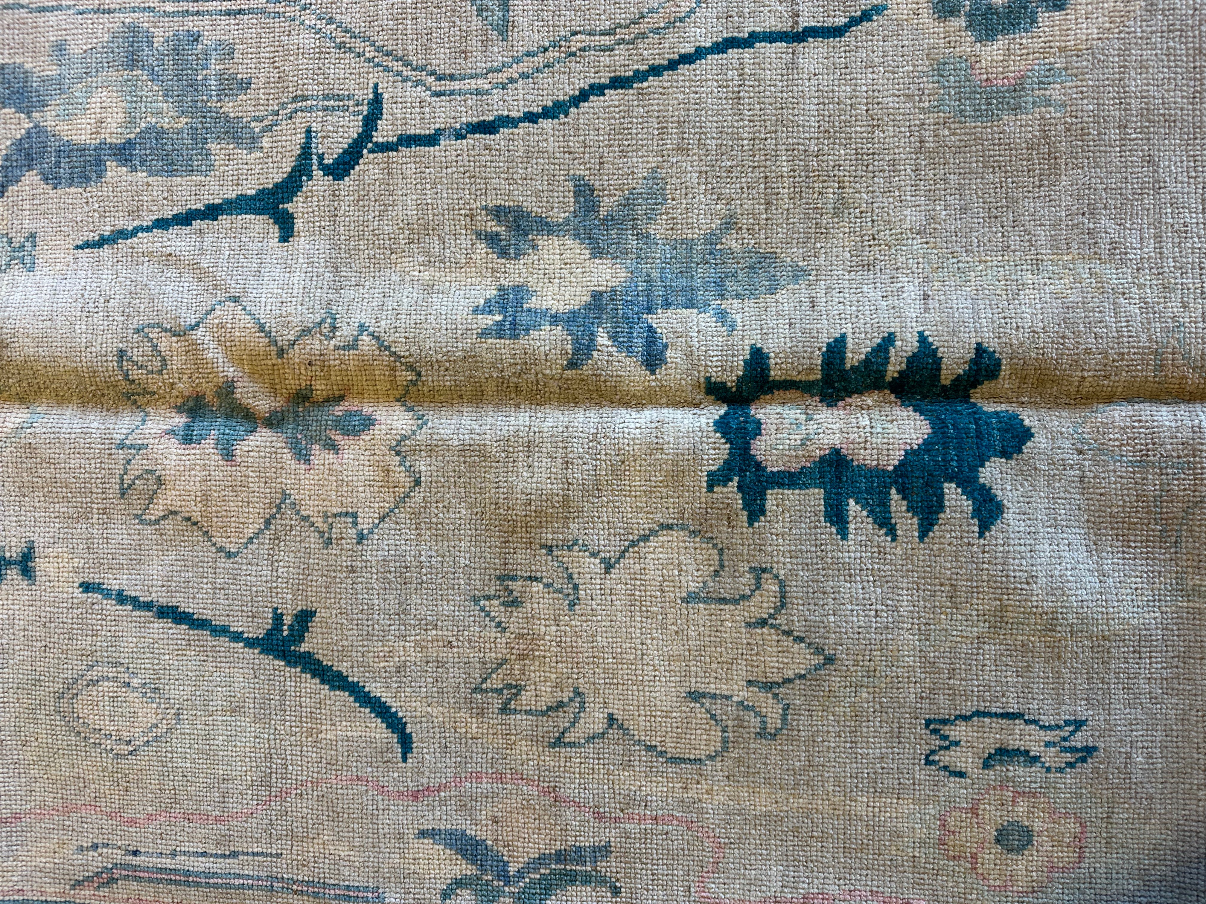 Emily Ferrier 5.4x7.6 Cream Blue Whitewashed Afghani Oushak Rug
