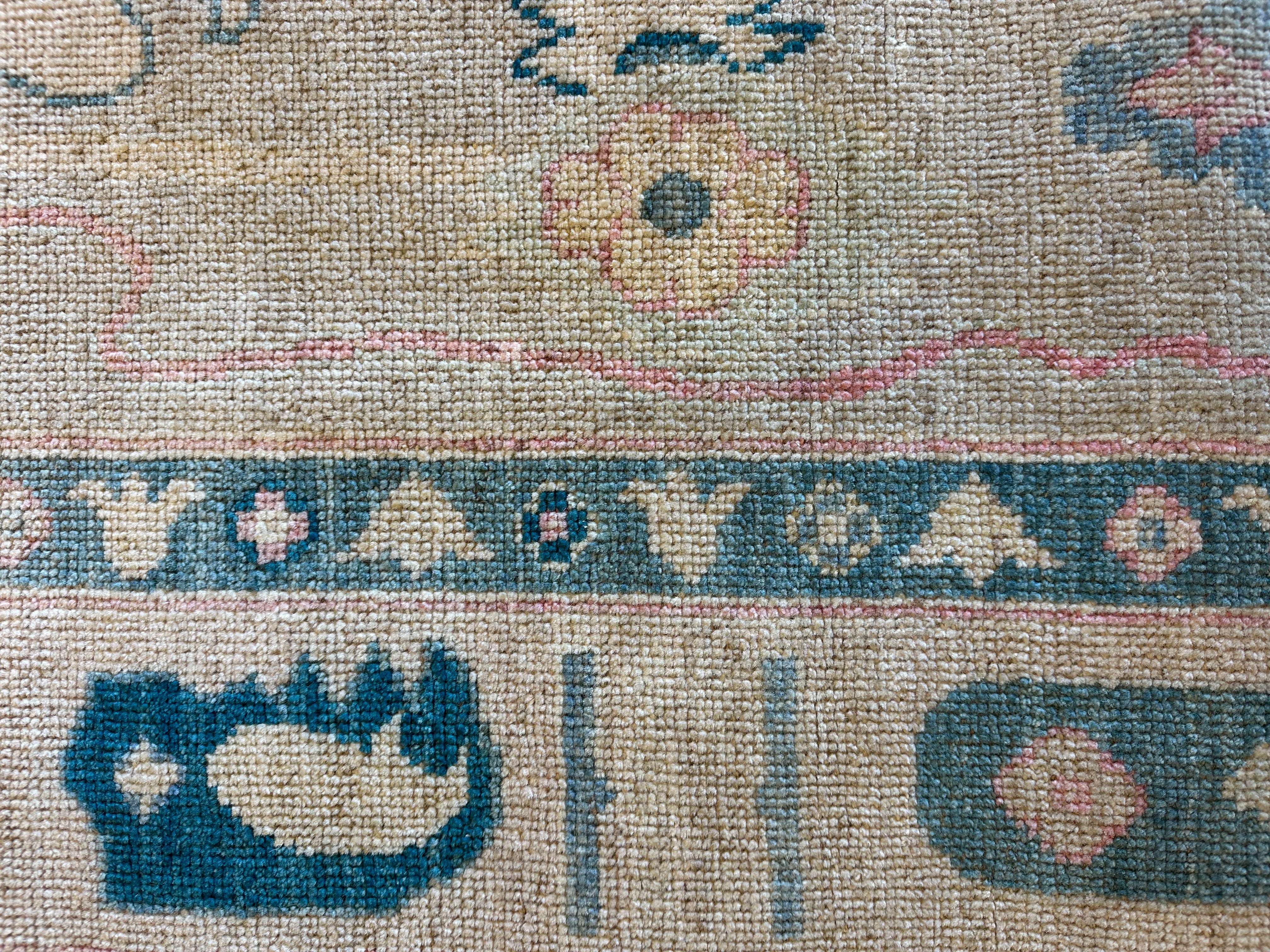 Emily Ferrier 5.4x7.6 Cream Blue Whitewashed Afghani Oushak Rug