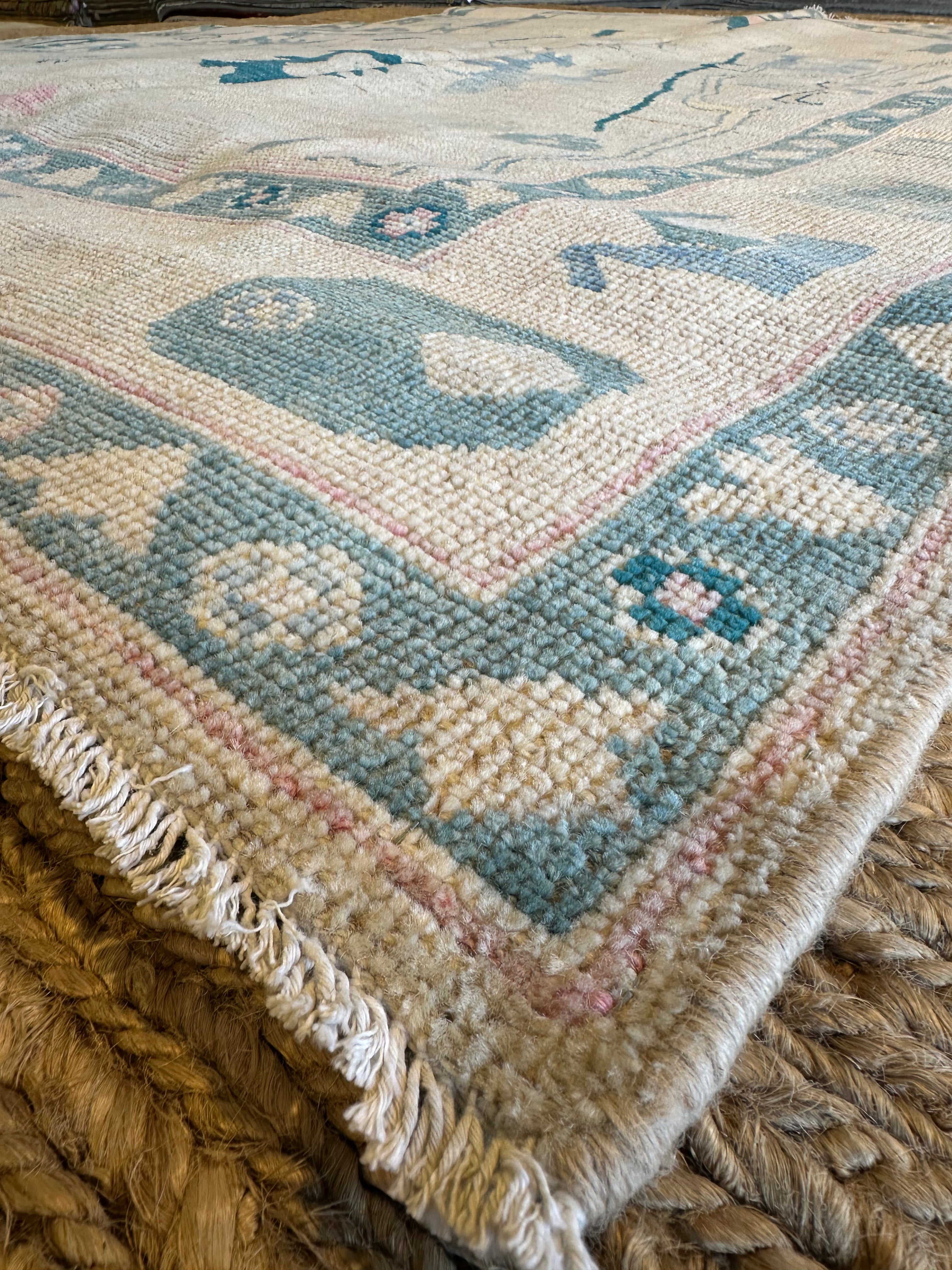 Emily Ferrier 5.4x7.6 Cream Blue Whitewashed Afghani Oushak Rug