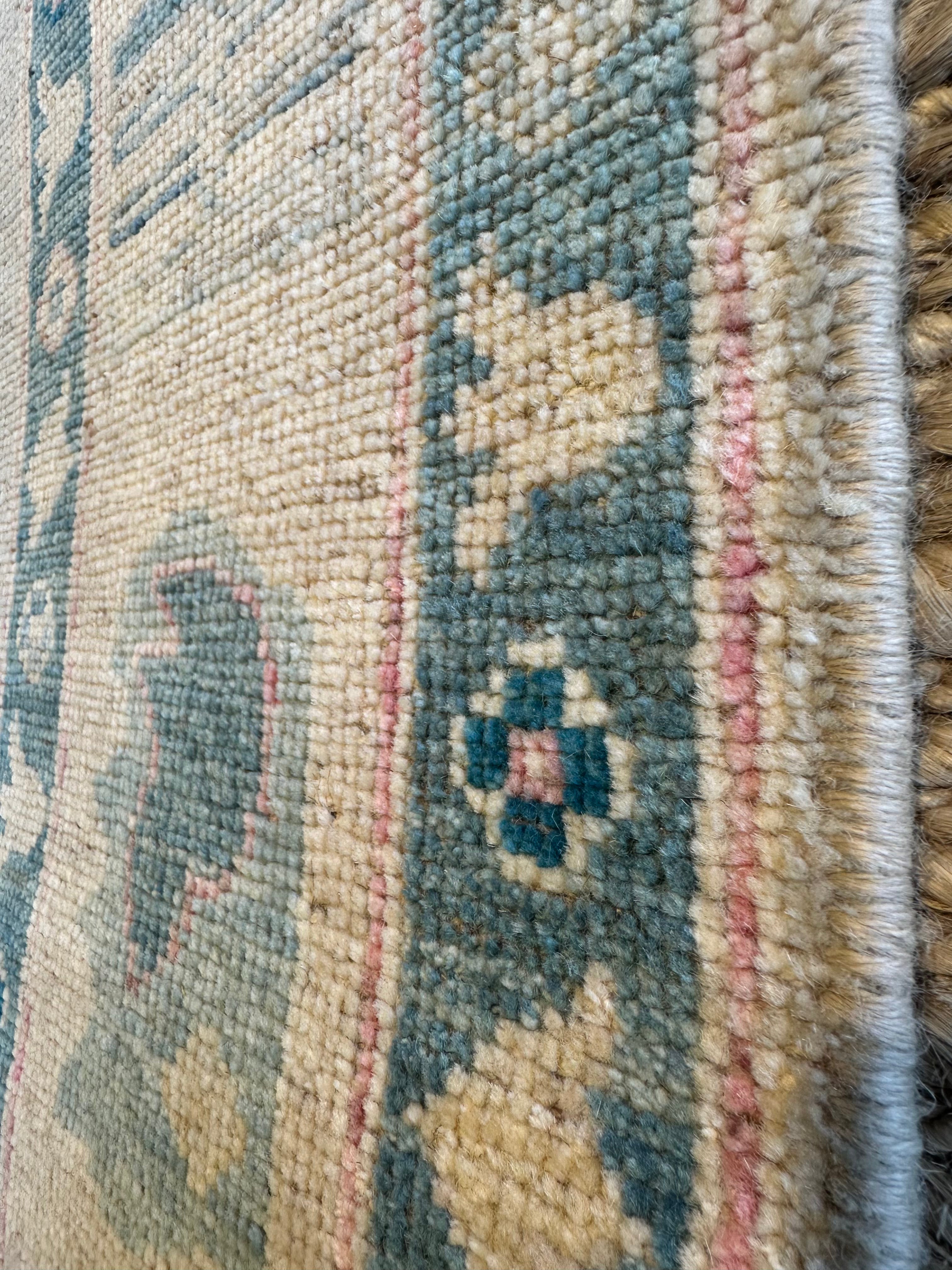 Emily Ferrier 5.4x7.6 Cream Blue Whitewashed Afghani Oushak Rug