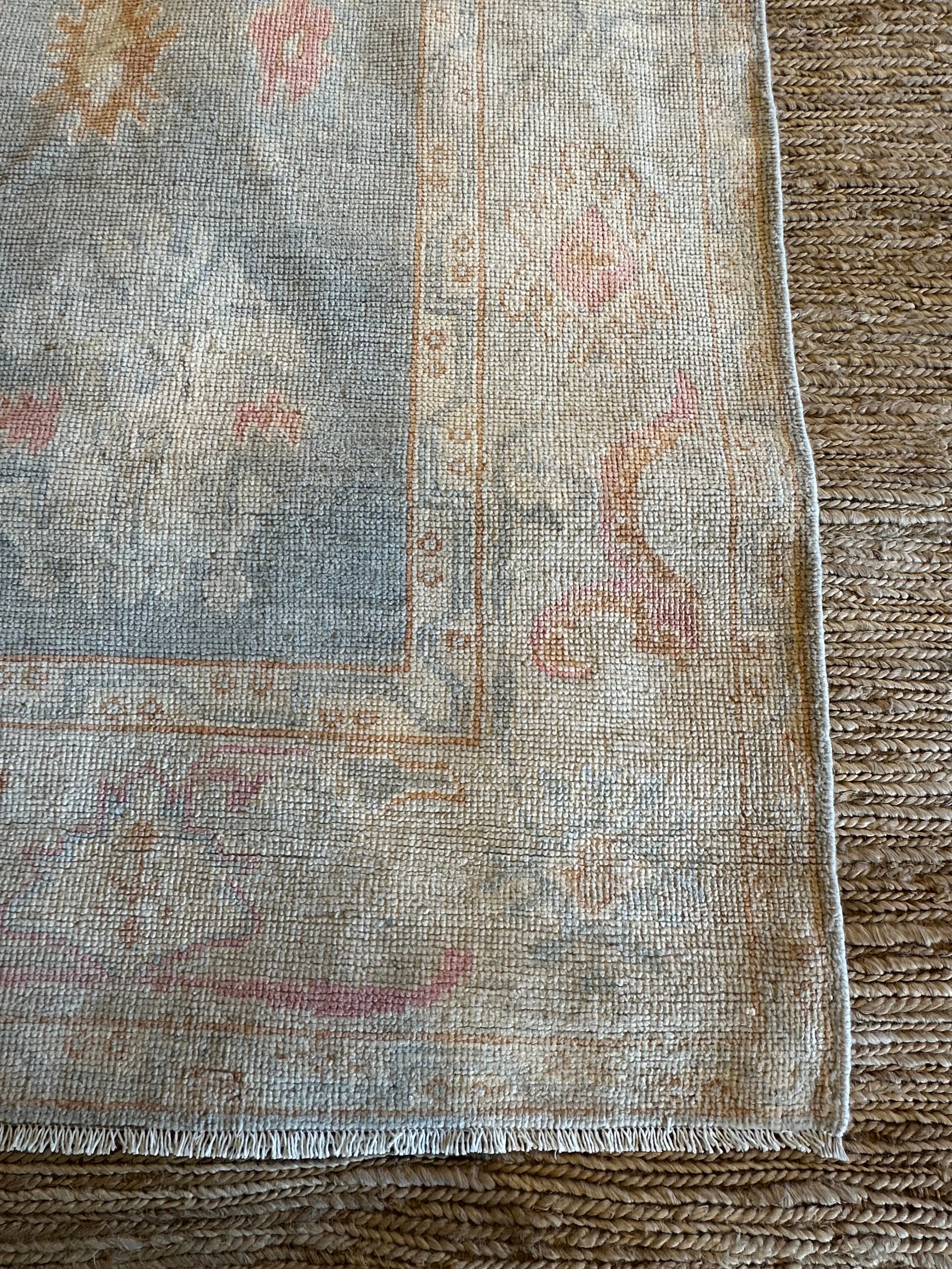 Cara Adams 5.6x7.5 Cream Blue Whitewashed Afghani Oushak Rug