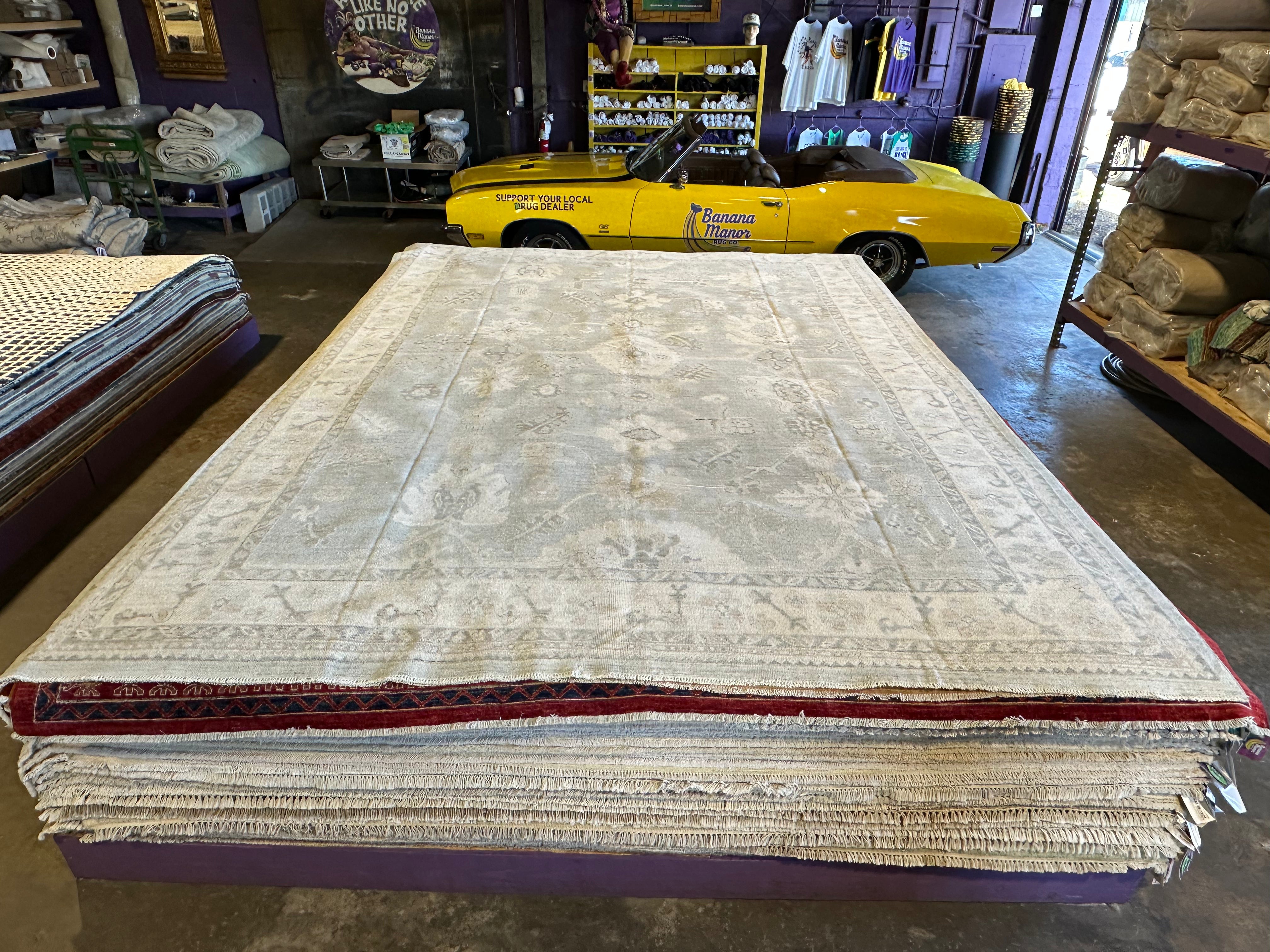 Michelle MacLean 9.11x13.8 Green Grey Whitewashed Afghani Oushak Rug