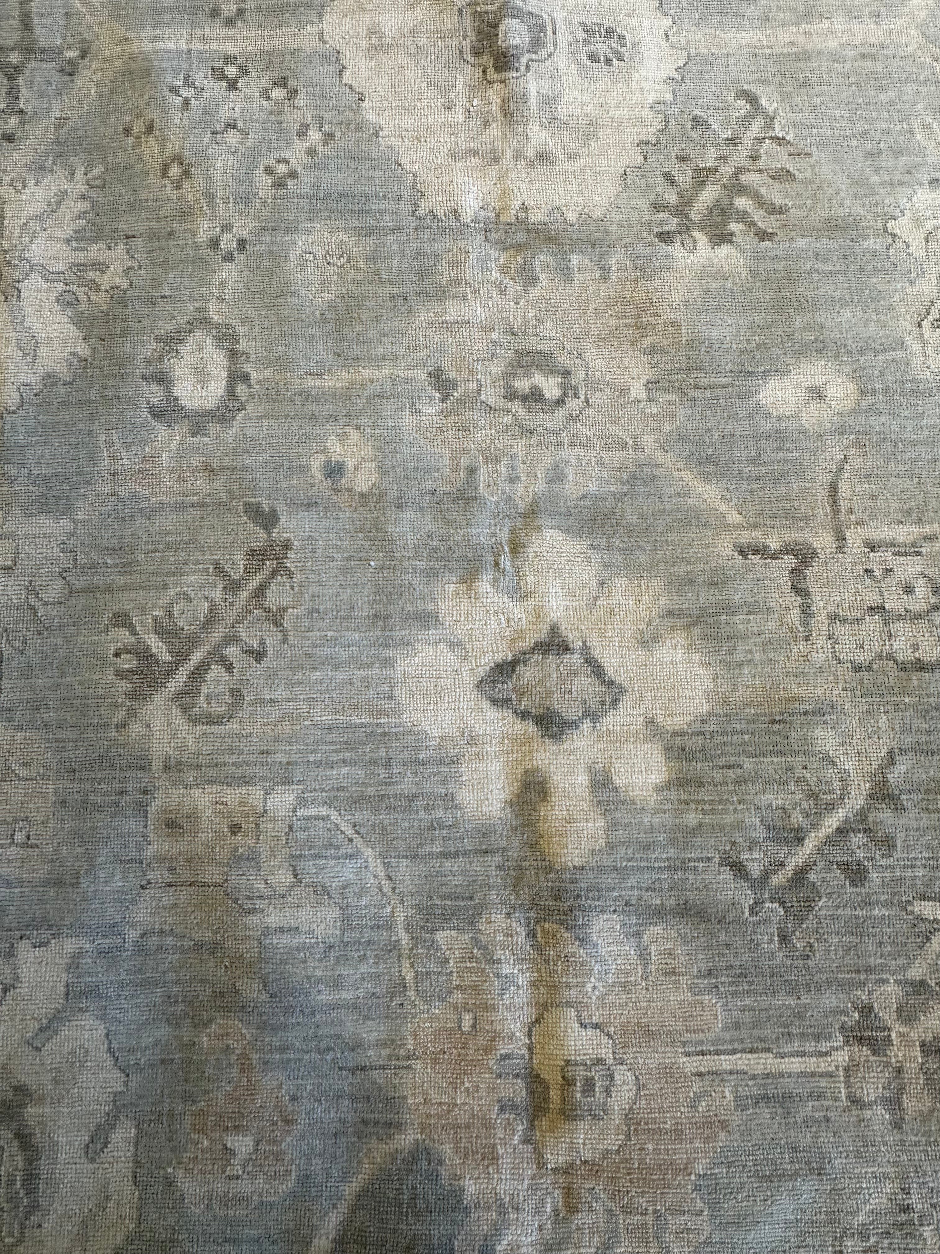Michelle MacLean 9.11x13.8 Green Grey Whitewashed Afghani Oushak Rug