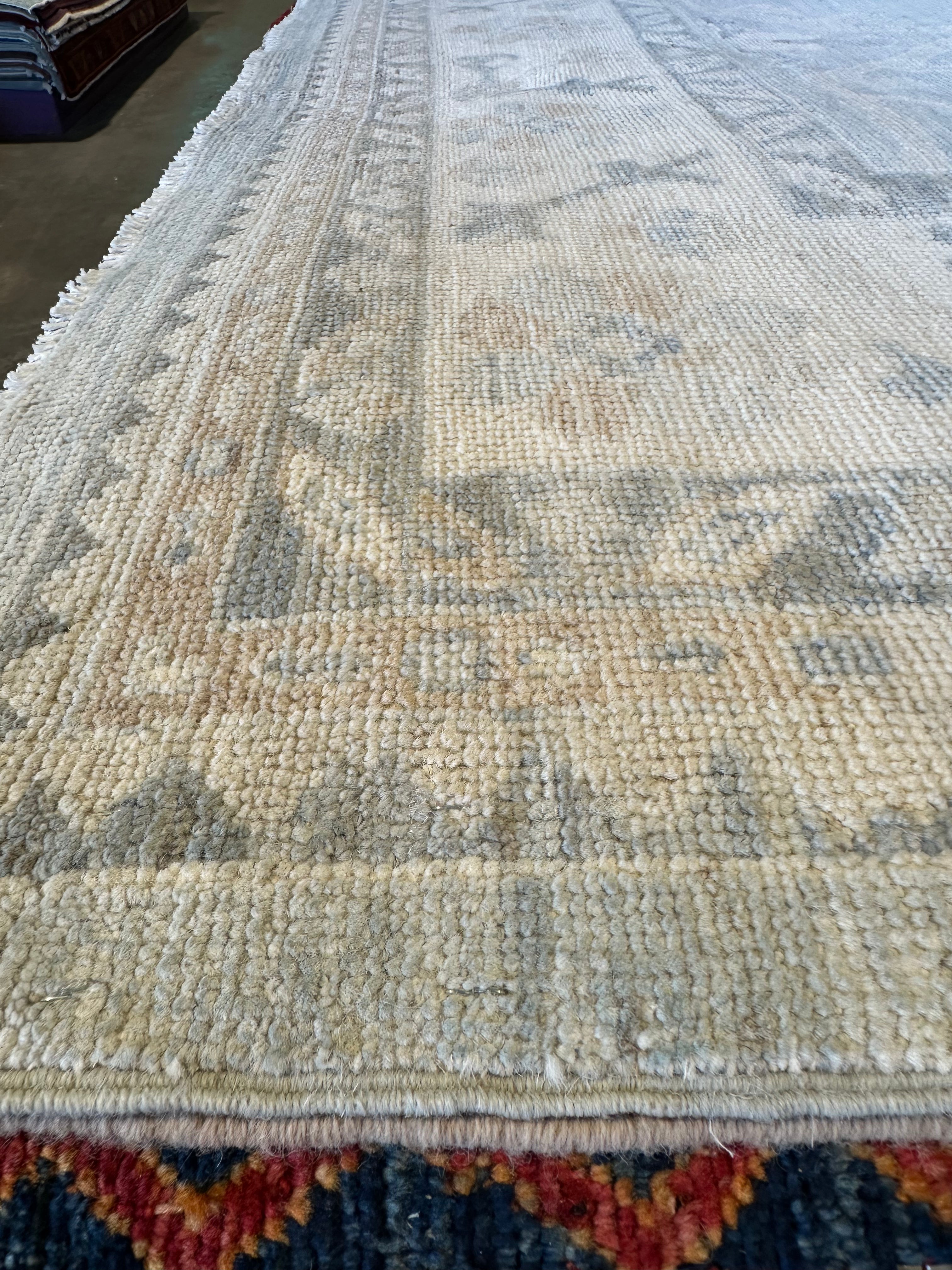 Michelle MacLean 9.11x13.8 Green Grey Whitewashed Afghani Oushak Rug