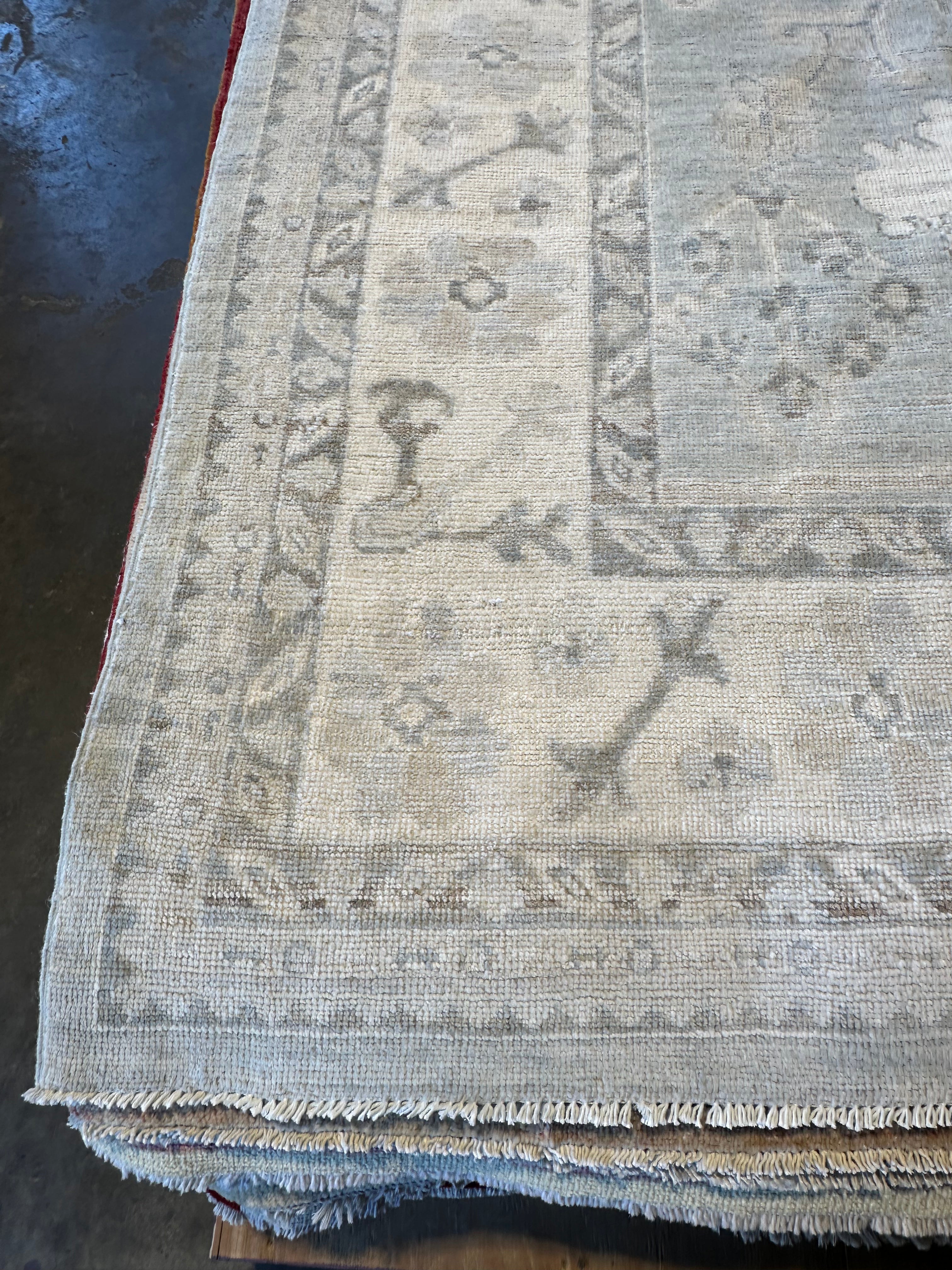 Michelle MacLean 9.11x13.8 Green Grey Whitewashed Afghani Oushak Rug