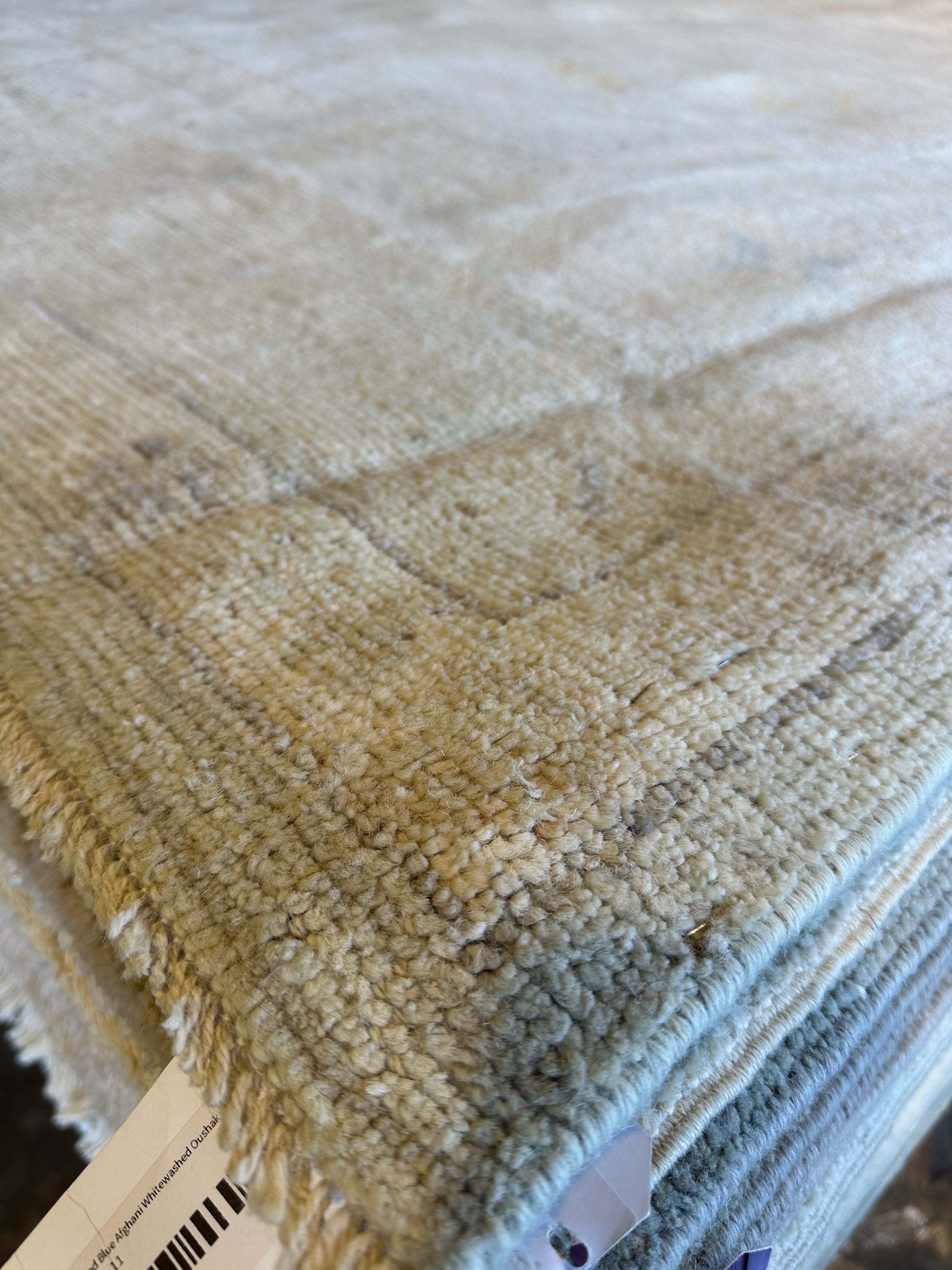 Fiona Highet 9.4x12.4 Cream Whitewashed Afghani Oushak Rug