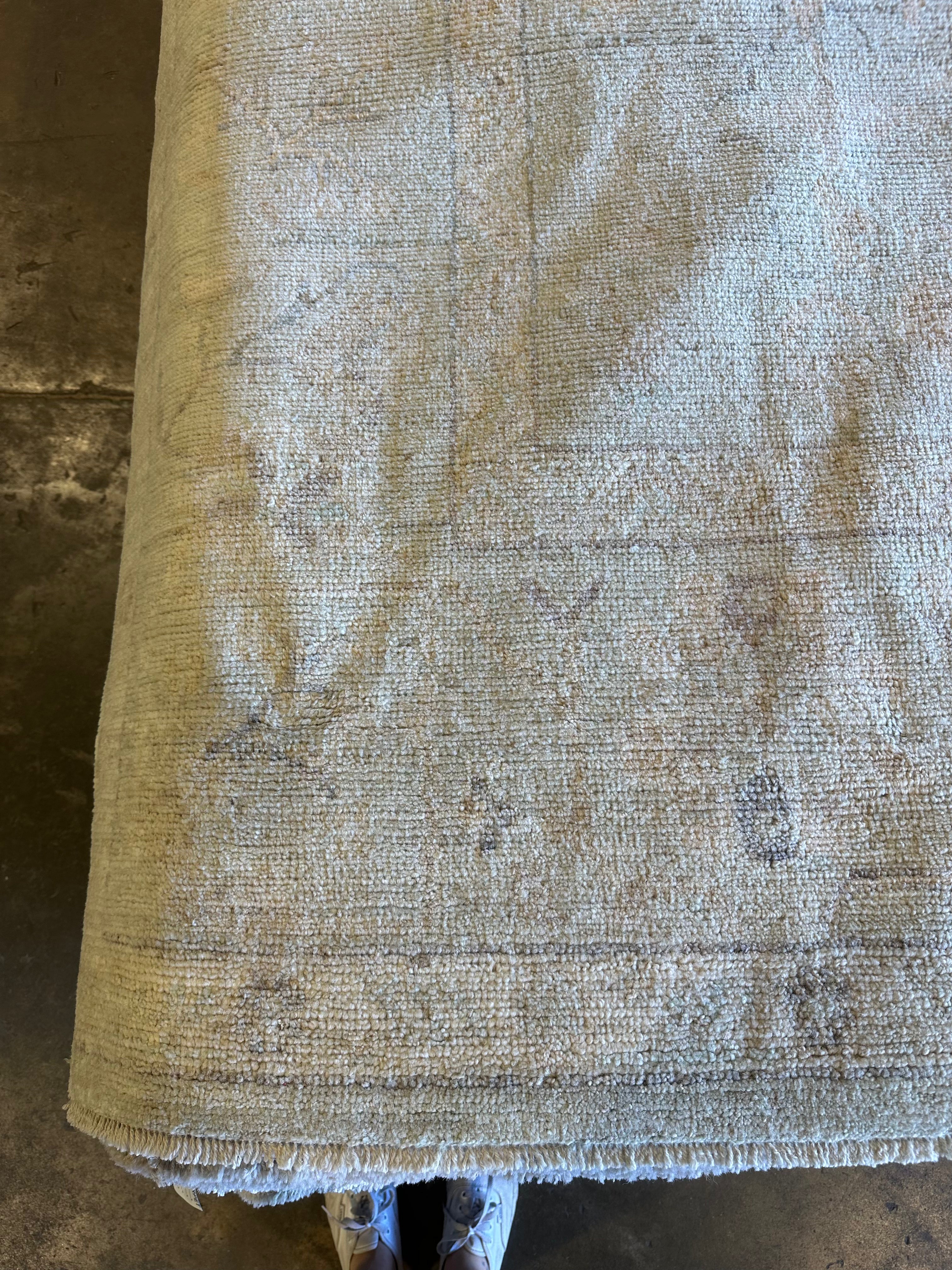 Fiona Highet 9.4x12.4 Cream Whitewashed Afghani Oushak Rug