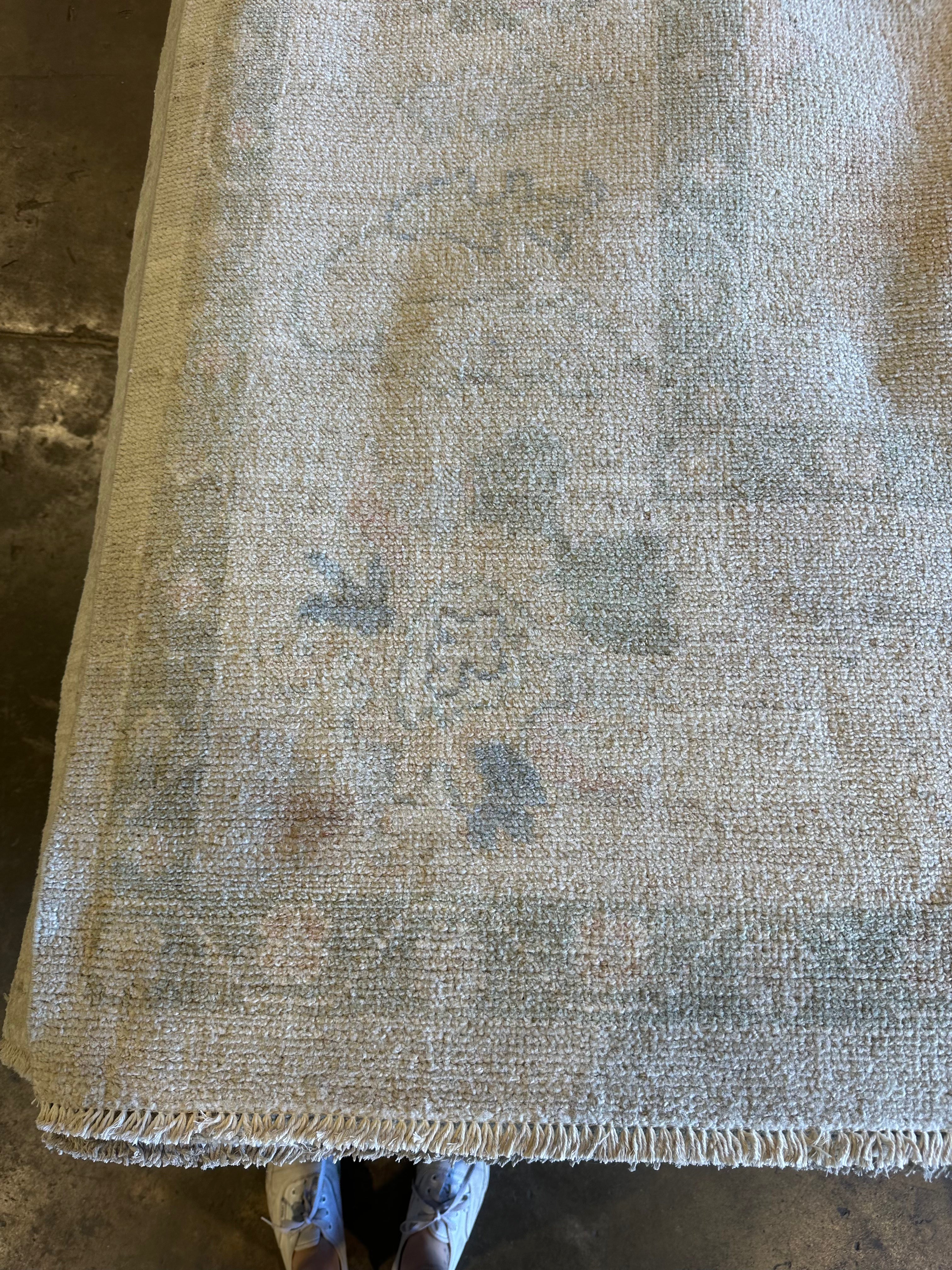 Amanda Fix 8.10x11.10 Grey Green Whitewashed Afghani Oushak Rug