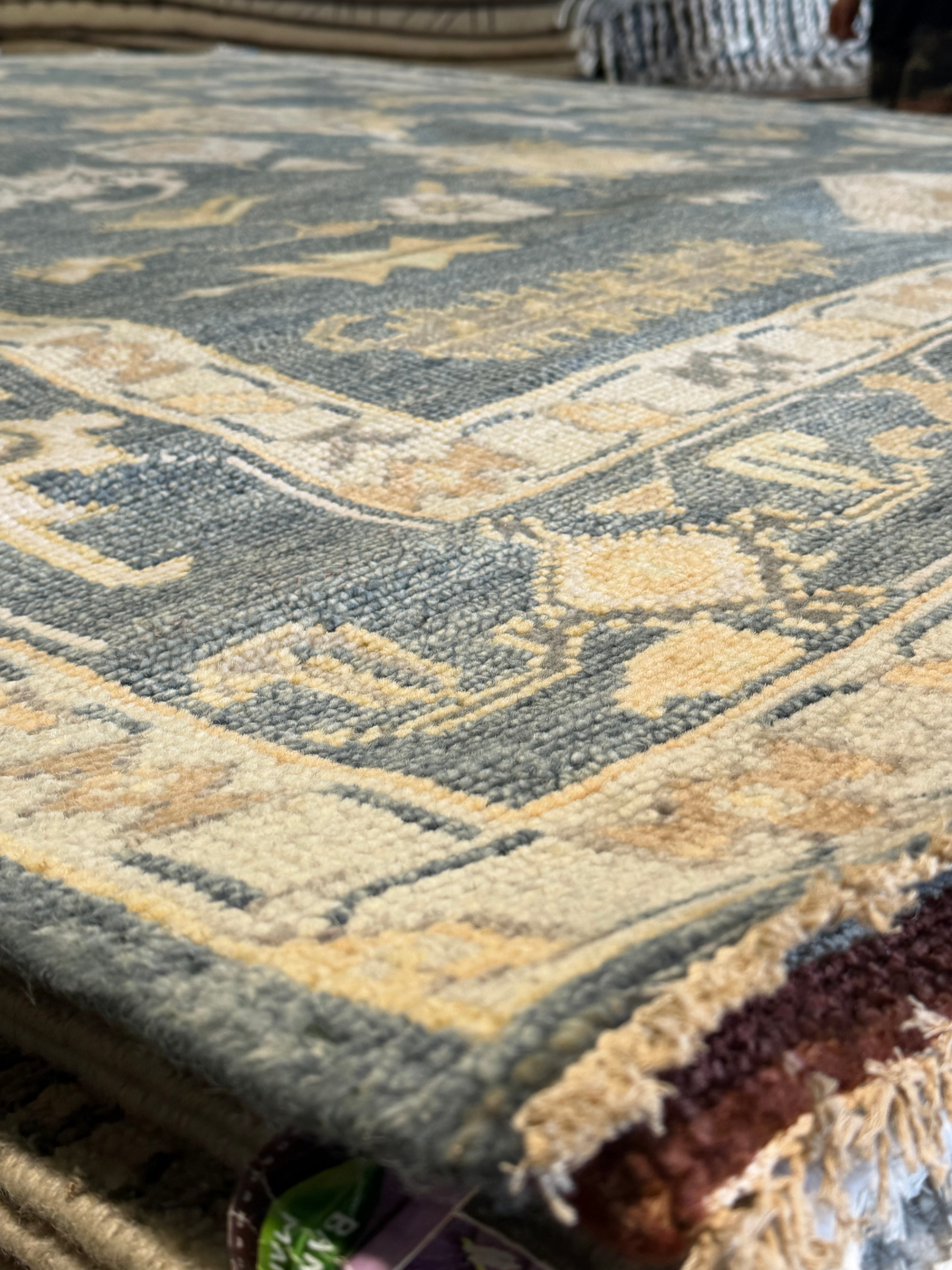Florence Knoll 8x10 Blue Hand-Knotted Oushak Rug