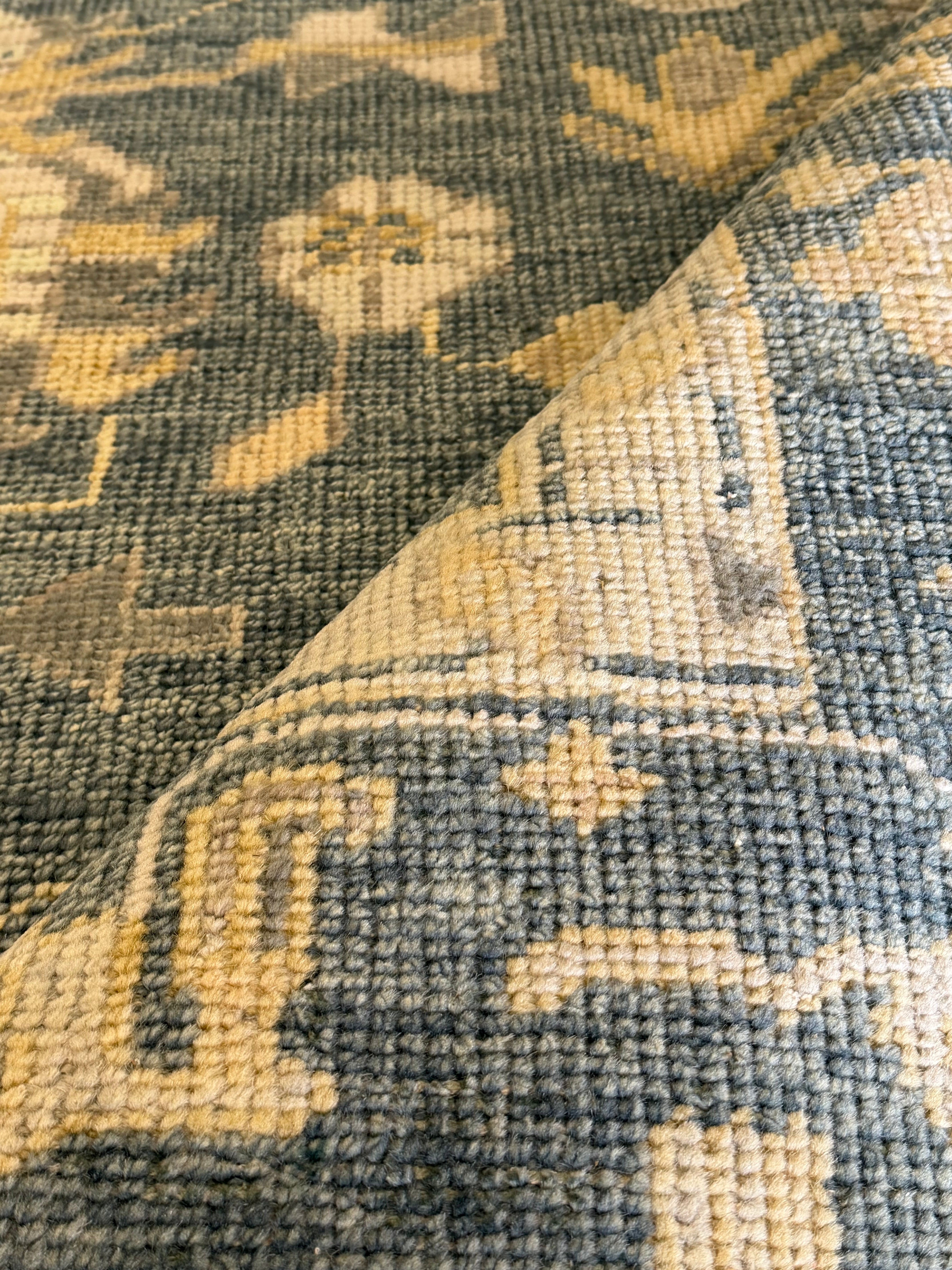 Florence Knoll 8x10 Blue Hand-Knotted Oushak Rug