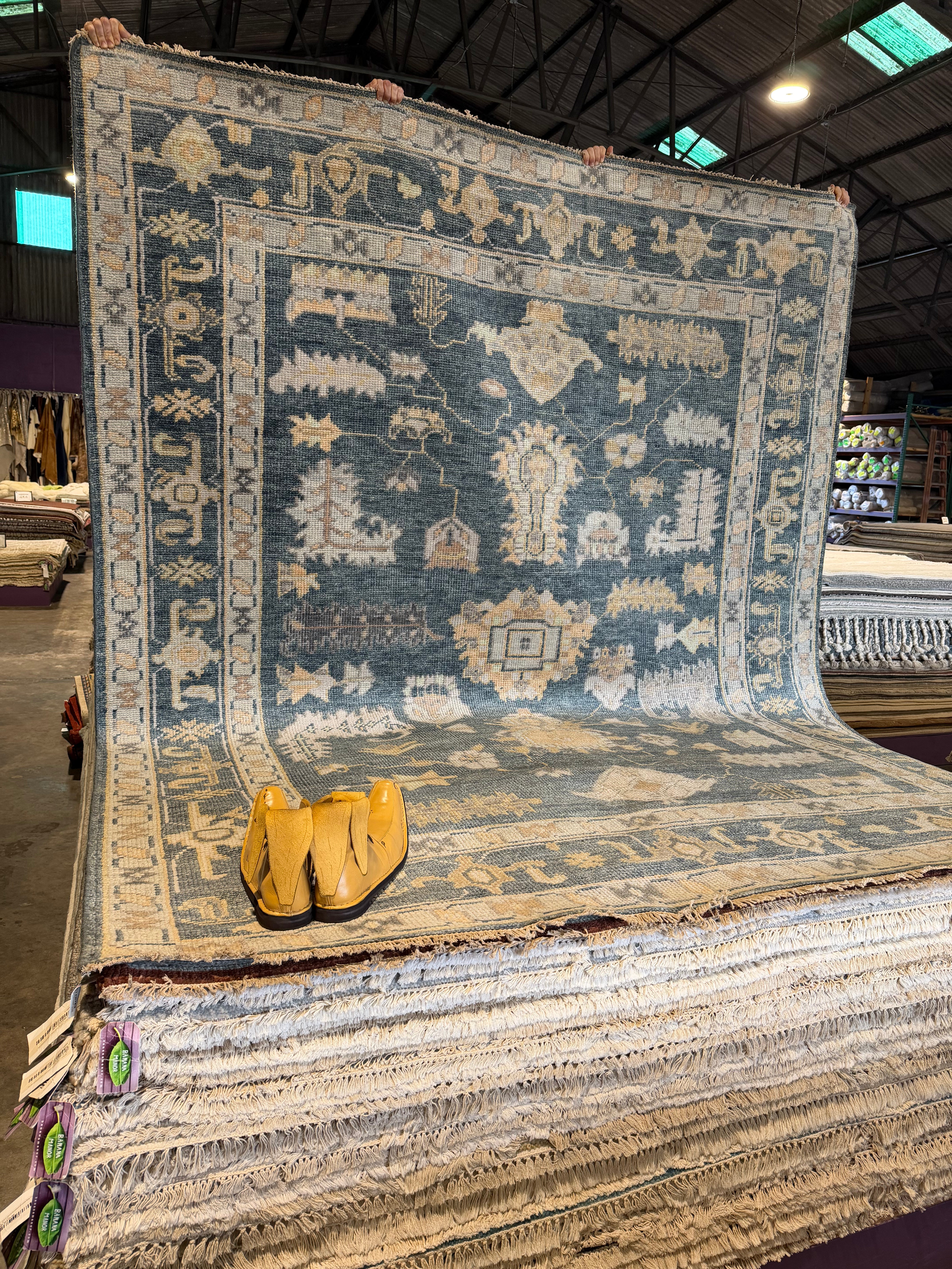 Florence Knoll 8x10 Blue Hand-Knotted Oushak Rug