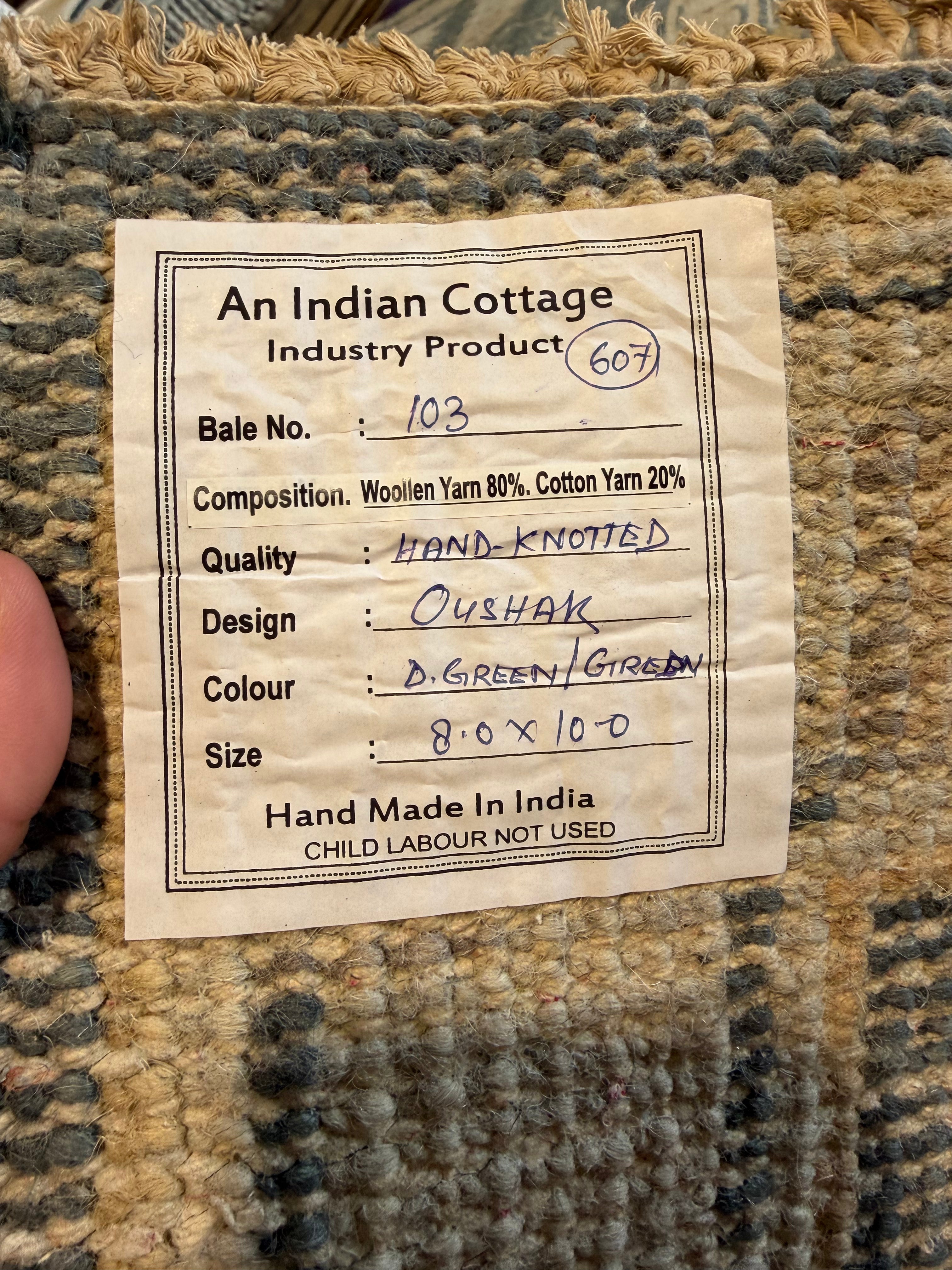 Florence Knoll 8x10 Blue Hand-Knotted Oushak Rug