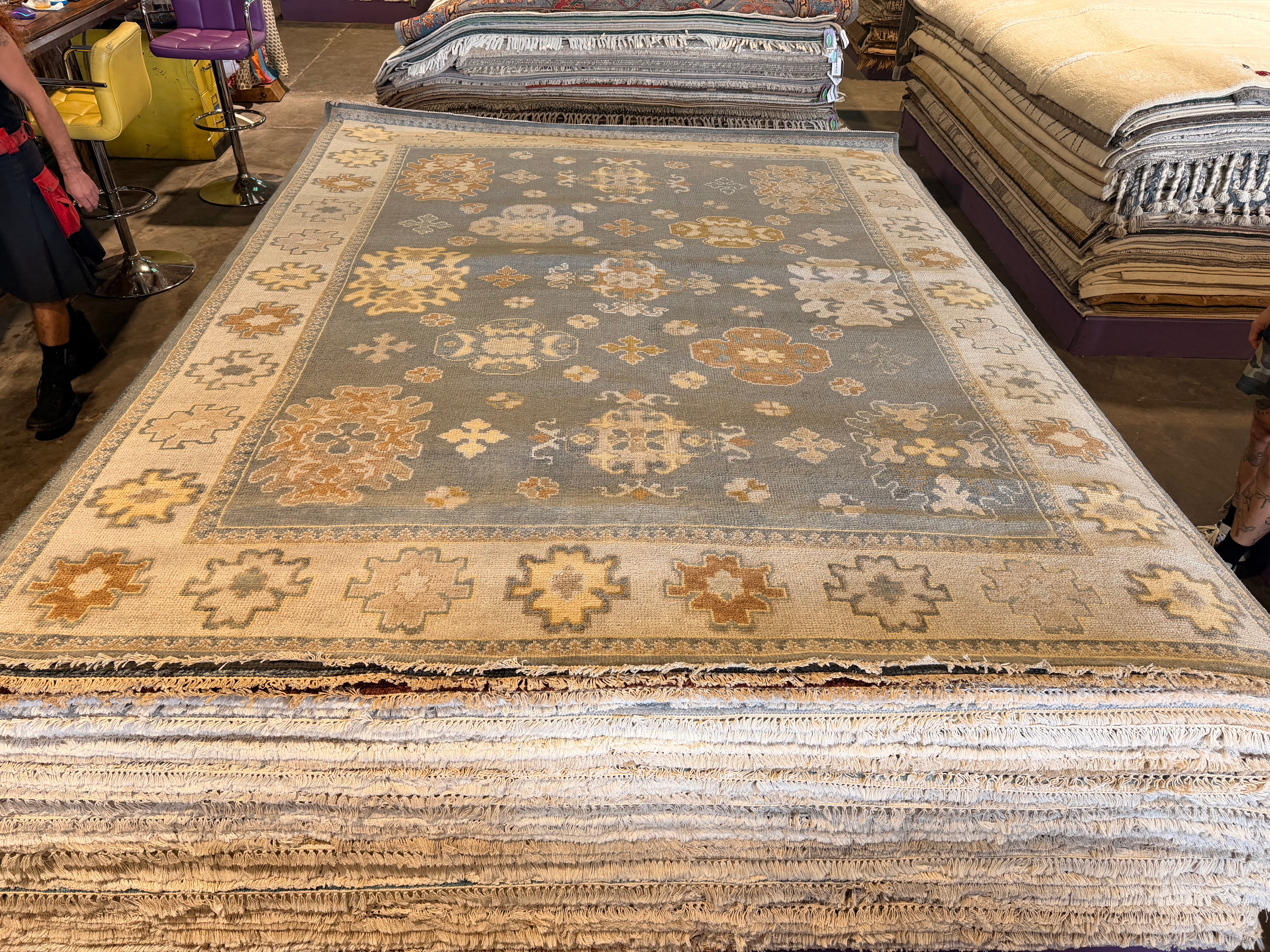 Dvira Ovadia 8x10 Grey and Tan Hand-Knotted Oushak Rug