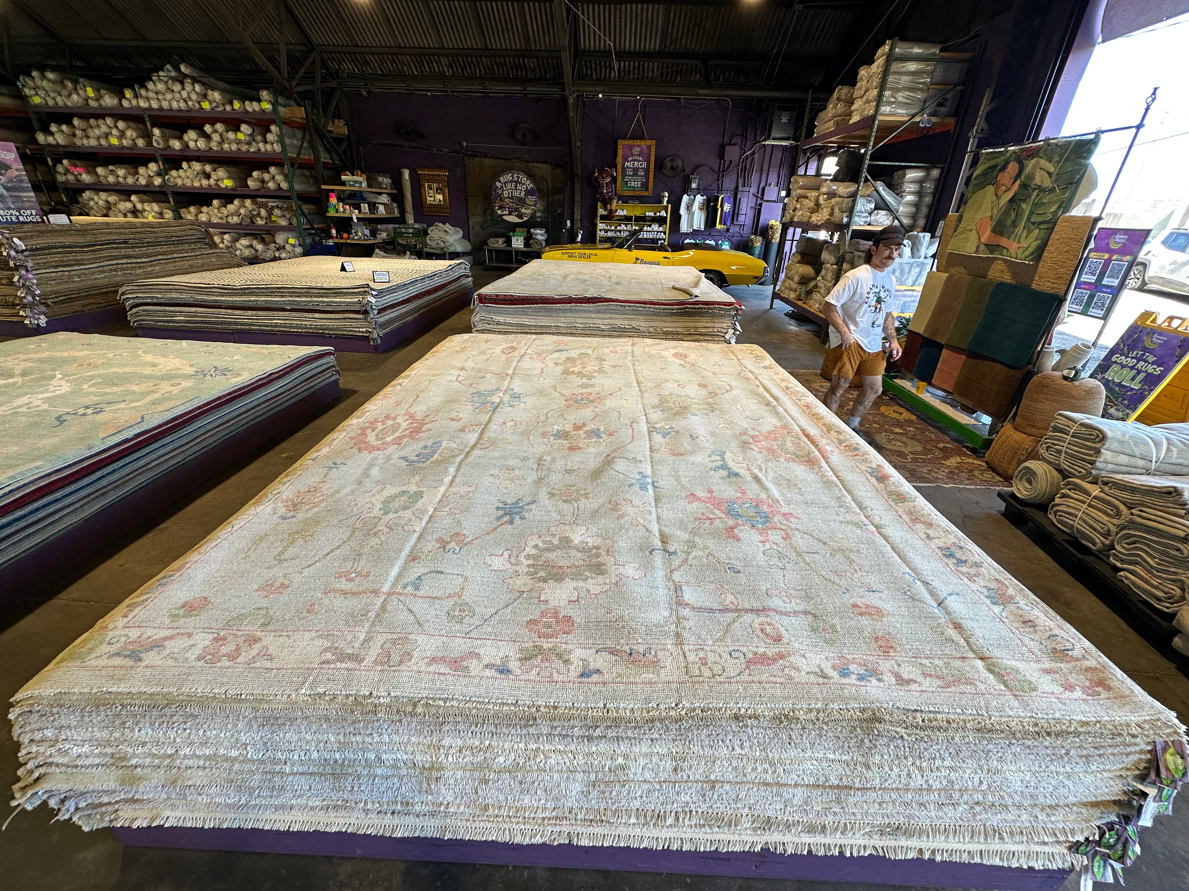 Corinne de Berry 8.10x11.7 Light Blue Red Whitewashed Afghani Oushak Rug