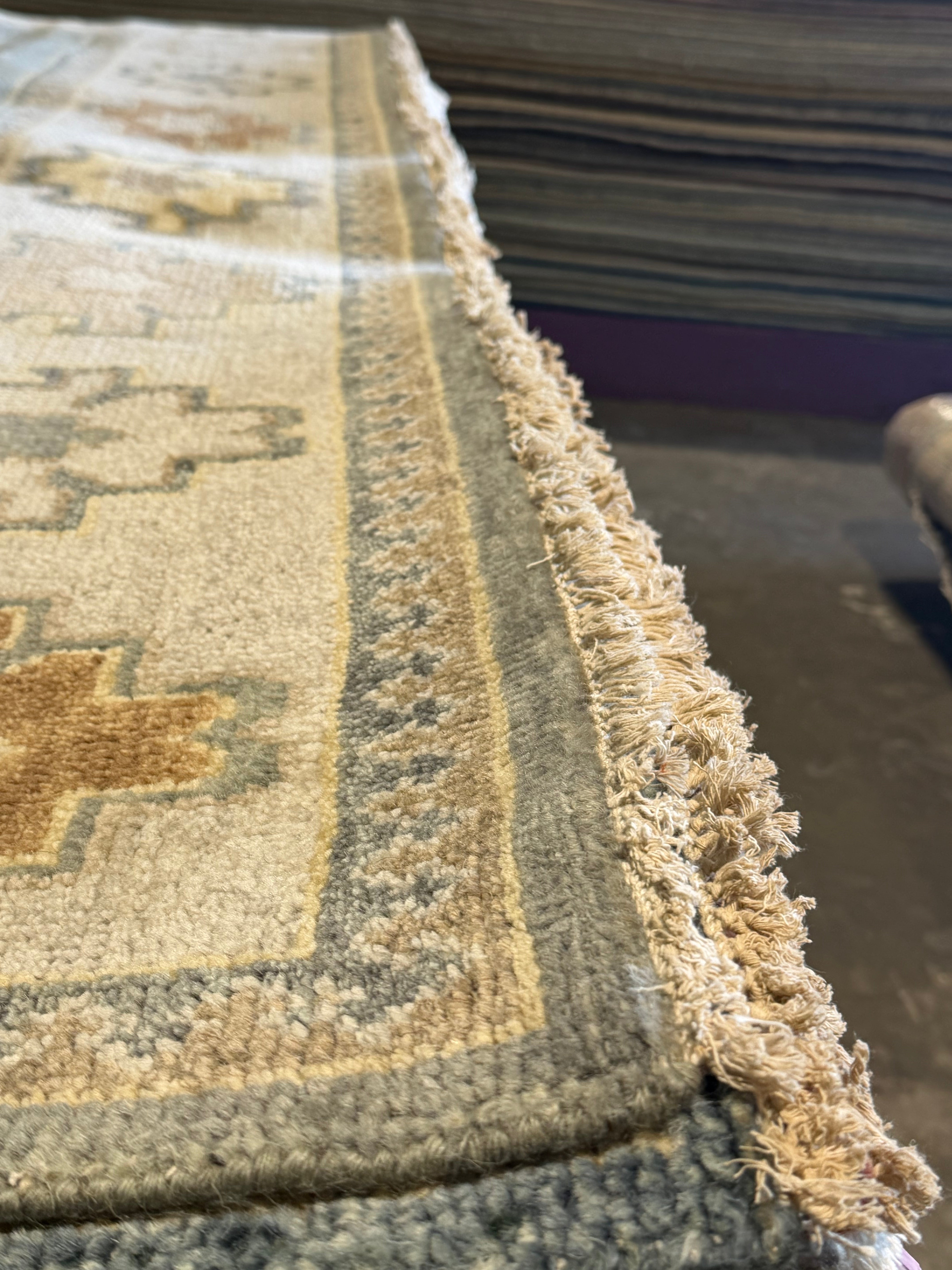 Dvira Ovadia 8x10 Grey and Tan Hand-Knotted Oushak Rug