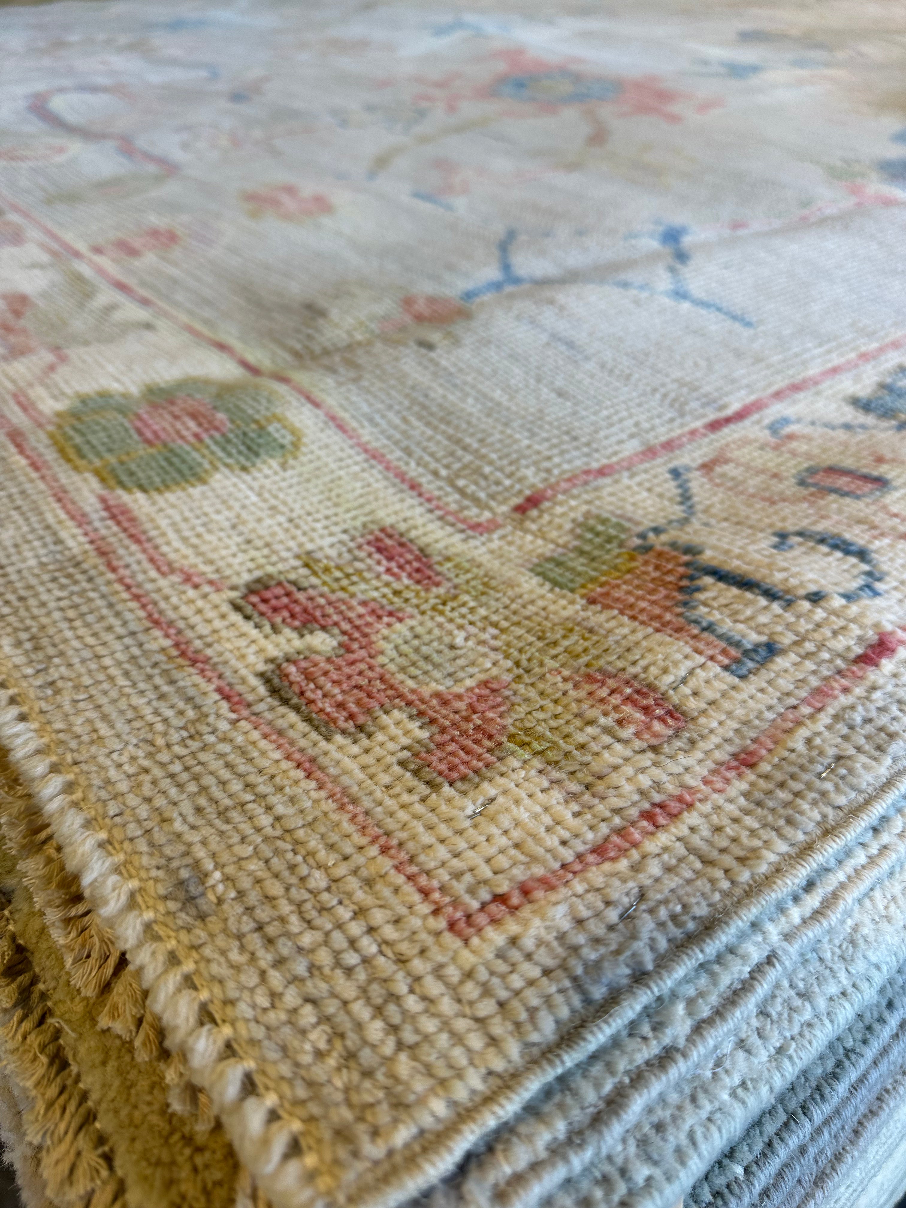 Corinne de Berry 8.10x11.7 Light Blue Red Whitewashed Afghani Oushak Rug