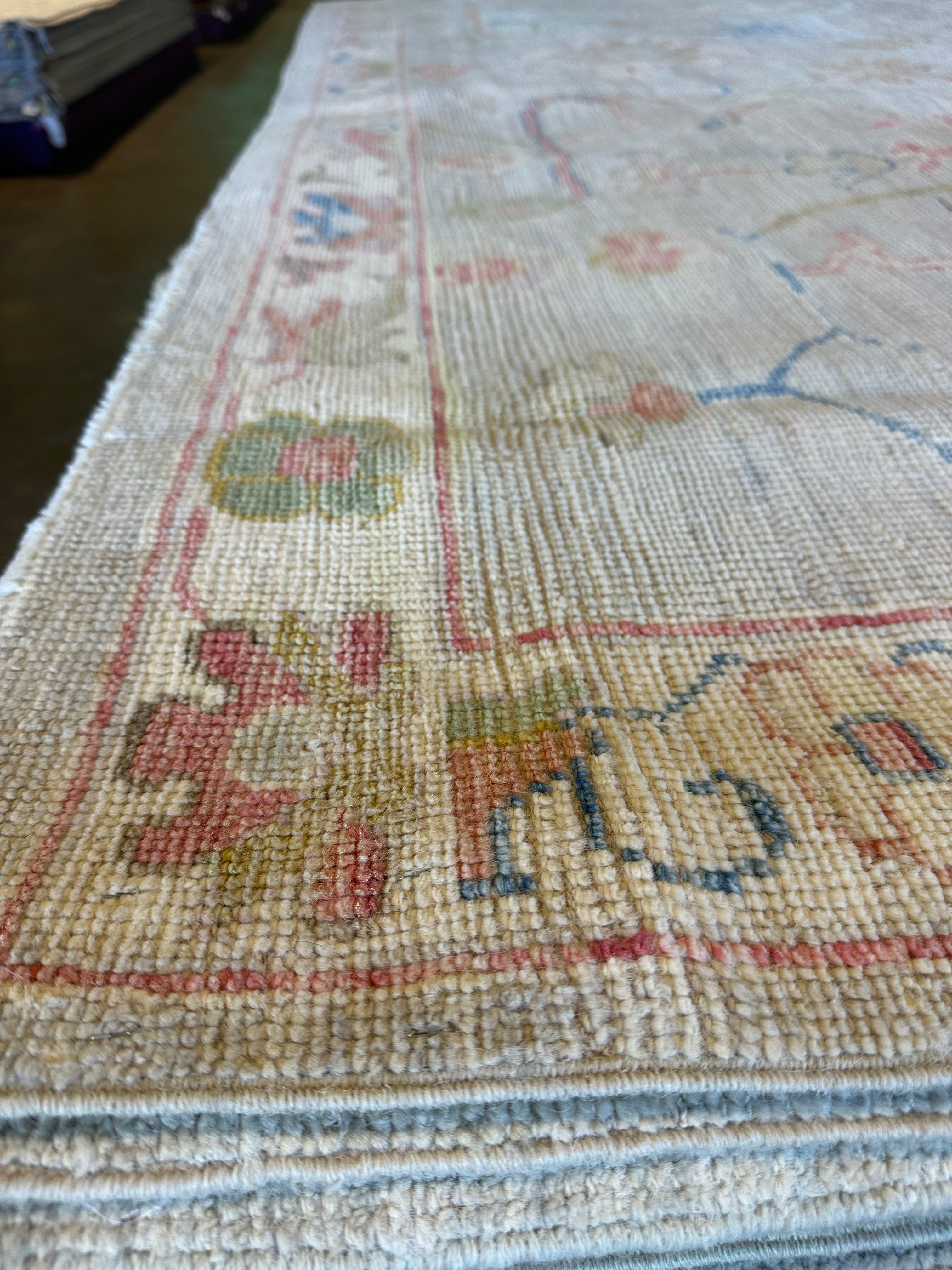 Corinne de Berry 8.10x11.7 Light Blue Red Whitewashed Afghani Oushak Rug