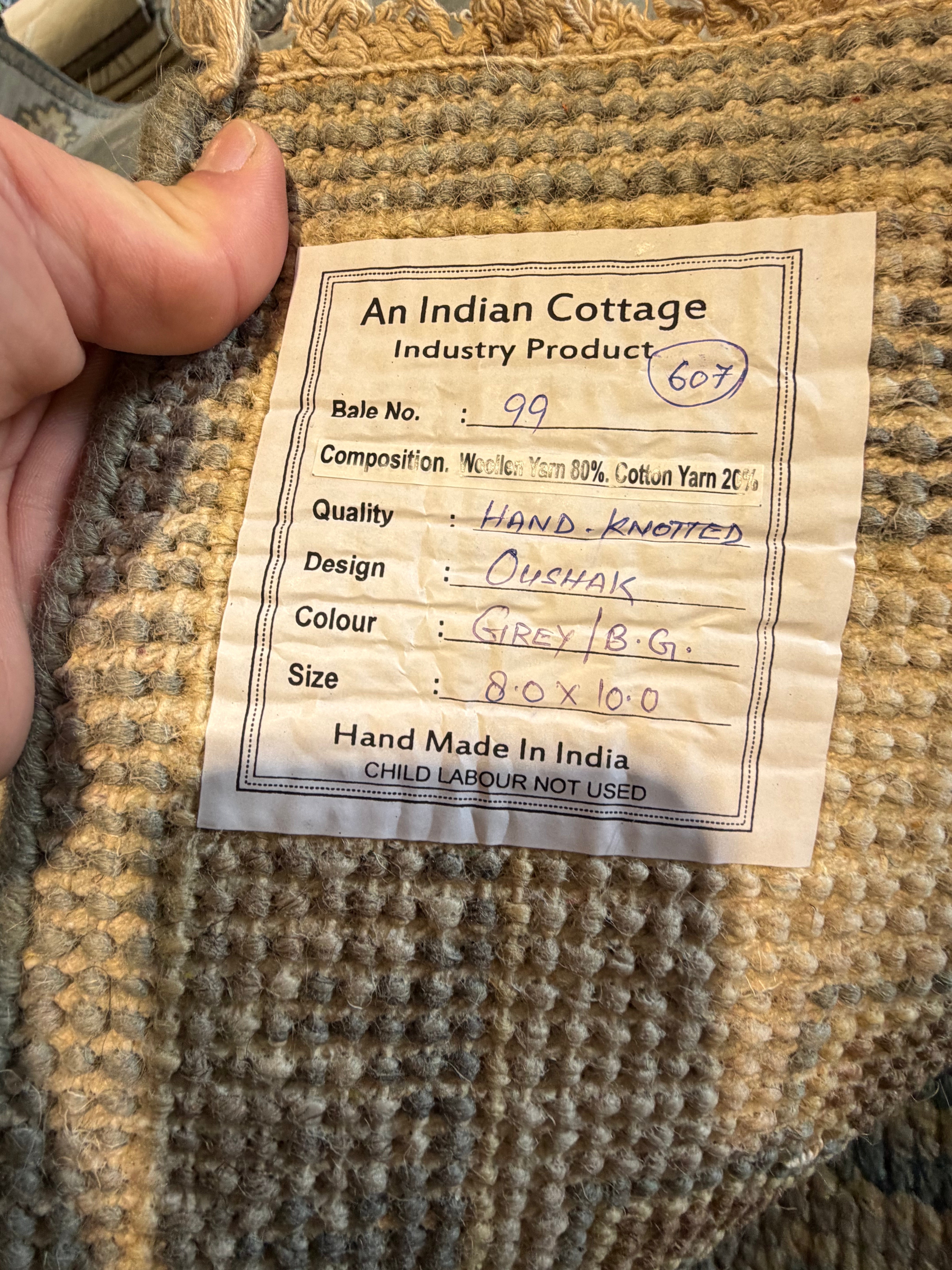 Dvira Ovadia 8x10 Grey and Tan Hand-Knotted Oushak Rug